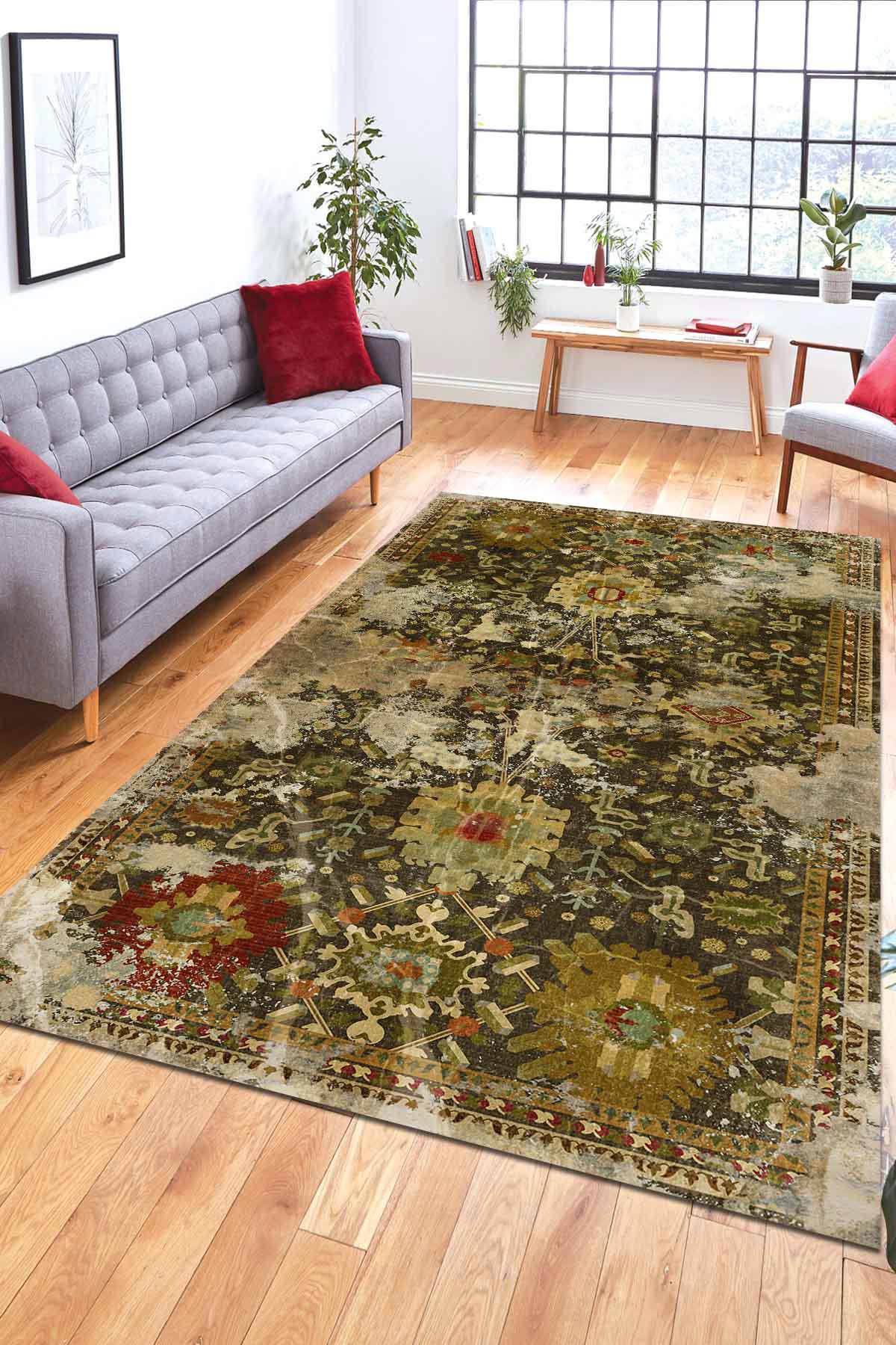 Aida Home Heather Krem 0.5 mm Pamuk Antibakteriyel Yıkanabilir İnce Kaymaz Dikdörtgen Makine Dokuma Salon Halısı 120x180 cm