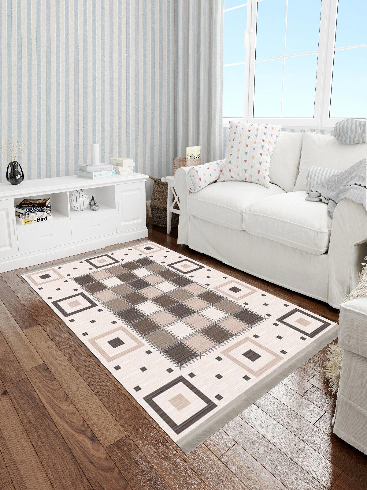 Enbe Collection E-PW8033B Çok Renkli 5 mm Pamuk Antibakteriyel Yıkanabilir Orta Kaymaz Dot Taban Dikdörtgen Makine Dokuma Oturma Odası Halısı 240x340 cm