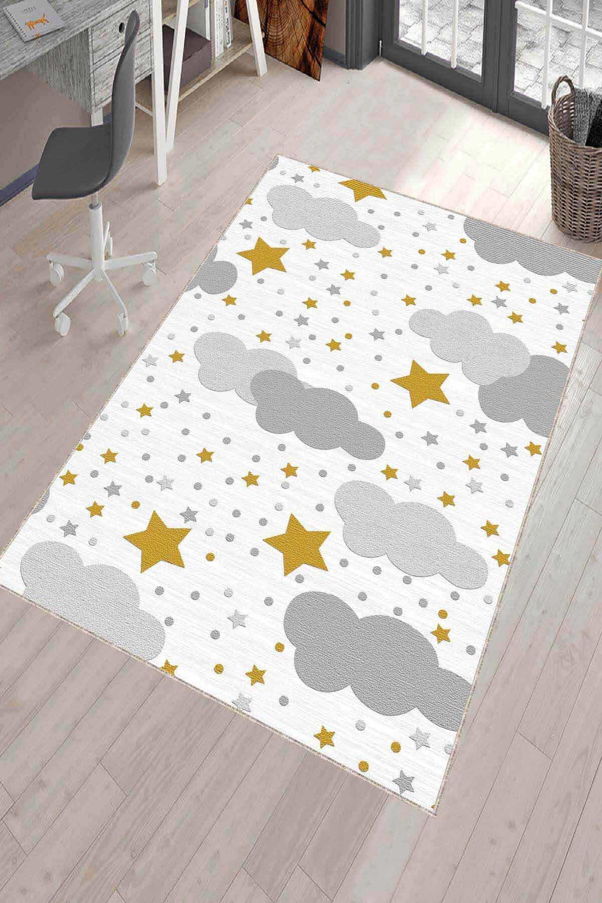 Viva Home KD025 Gri 7 mm Mikropolyester Toz Tutmaz Yıkanabilir İnce Kaymaz Dot Taban Dikdörtgen Makine Dokuma Çocuk Odası Halısı 80x150 cm