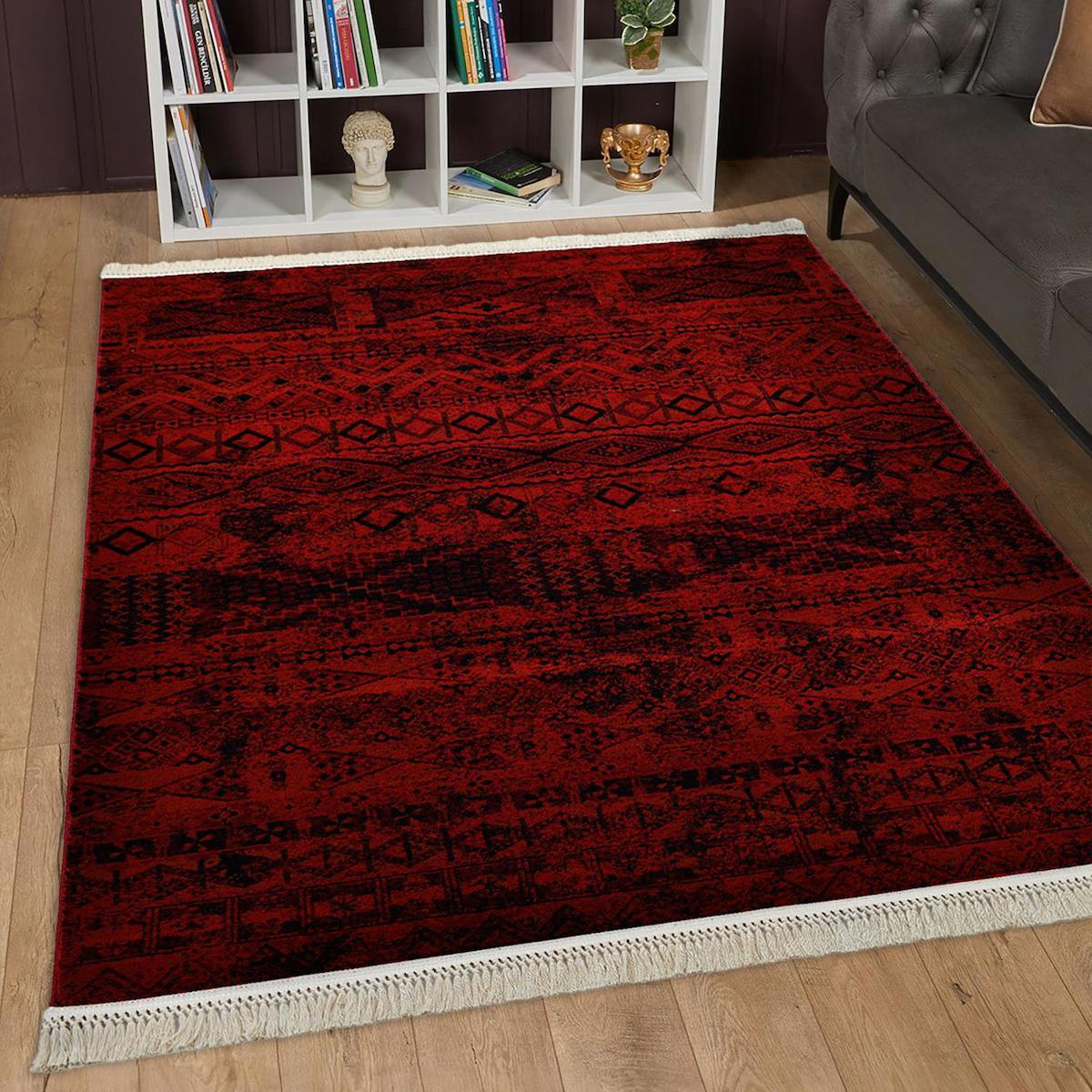Giza Home 4722A-ZS72 Bordo 8 mm Polipropilen Yıkanabilir İnce Kaymaz Jüt Taban Dikdörtgen Makine Dokuma Salon Halısı 200x290 cm