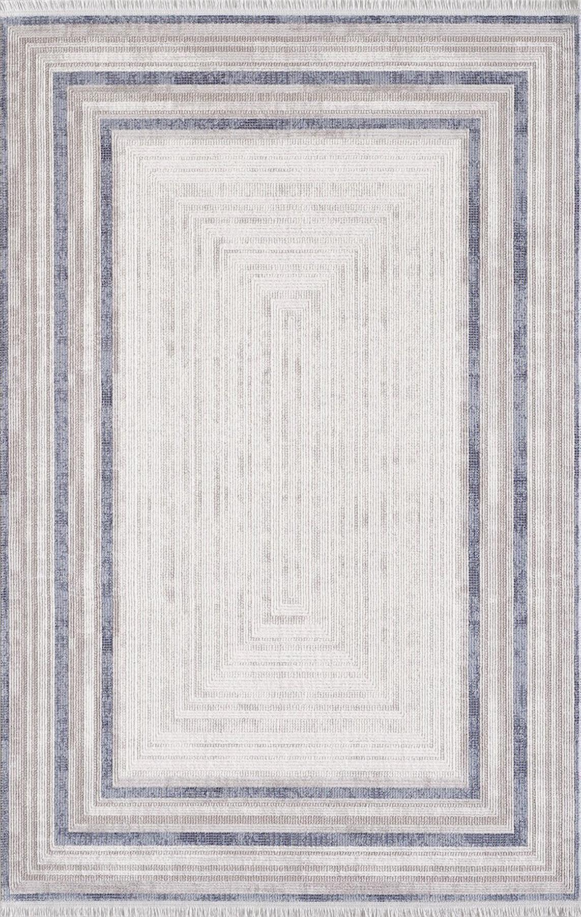 Artemis Halı 02432B Gri-Mavi 0.8 mm Akrilik Yıkanabilir İnce Kaymaz Jüt Taban Dikdörtgen Makine Dokuma Salon Halısı 200x290 cm