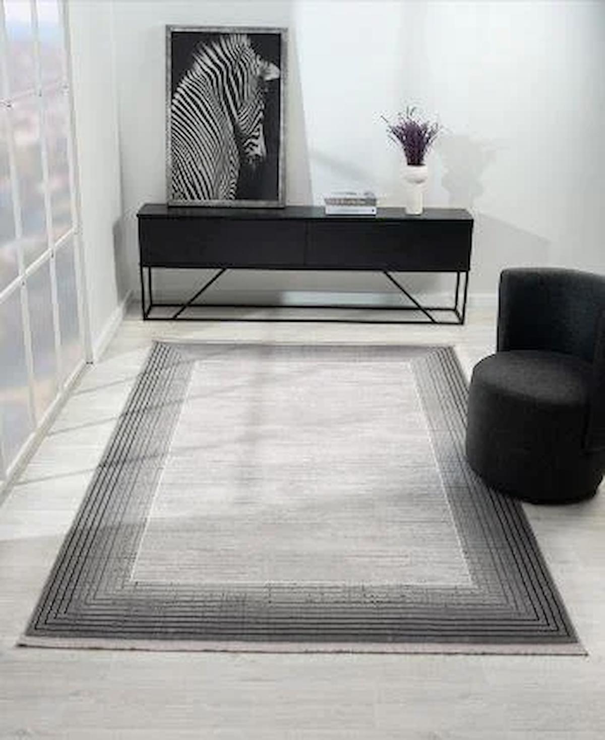 Çam Halı West WD003A Gri 9 mm Polyester Silinebilir Yıkanabilir Orta Dikdörtgen Makine Dokuma Salon Halısı 200x300 cm