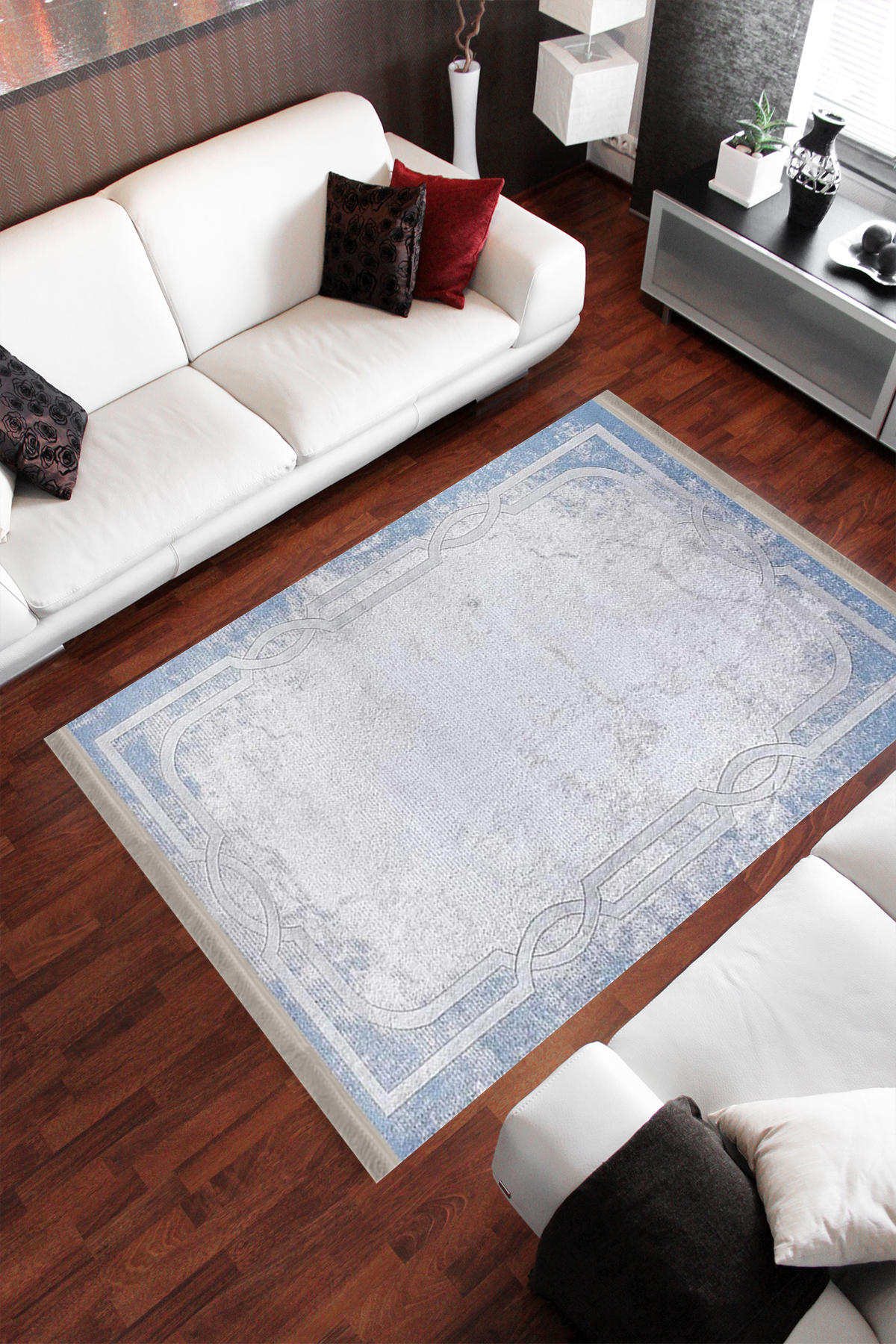 Homier Collection H-KS-3075A Gri 7 mm Pamuk Antibakteriyel Yıkanabilir Orta Kaymaz Dot Taban Dikdörtgen Makine Dokuma Salon Halısı 200x300 cm