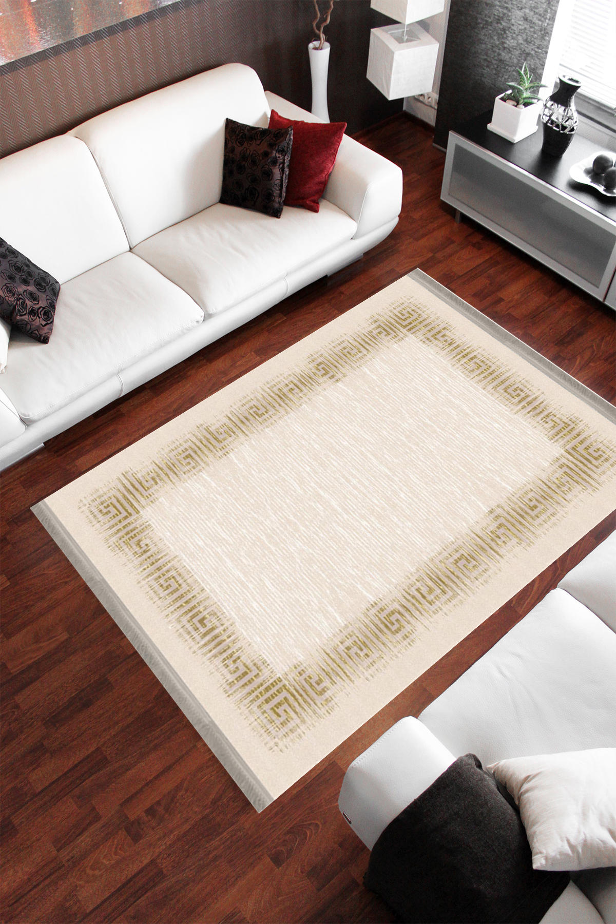 Homier Collection H-MD-0055A Krem 7 mm Pamuk Antibakteriyel Yıkanabilir Orta Kaymaz Dot Taban Dikdörtgen Makine Dokuma Salon Halısı 180x300 cm