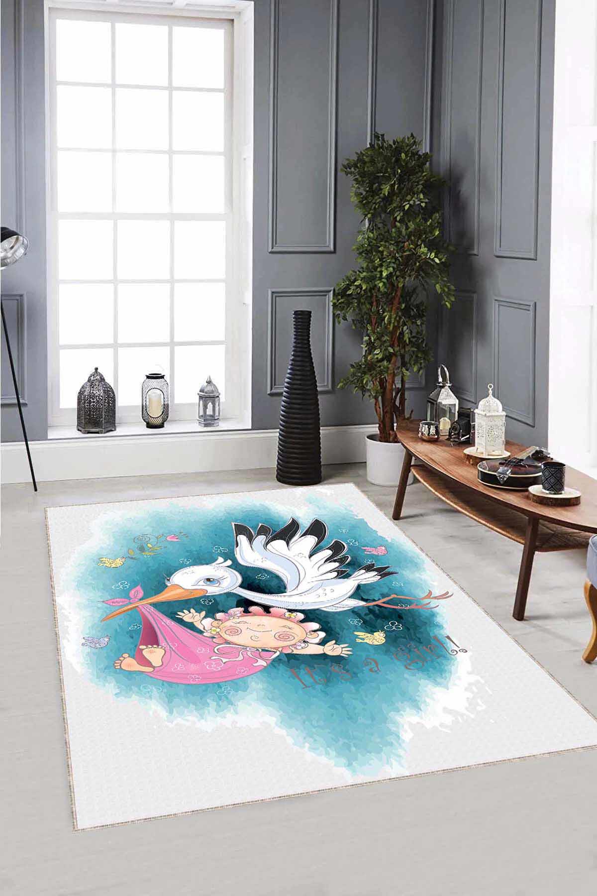 Viva Home AR1010 Çok Renkli 7 mm Mikropolyester Koku Yapmaz-Leke Tutmaz-Toz Tutmaz Yıkanabilir İnce Kaymaz Dot Taban Hayvan Desenli Dikdörtgen Makine Dokuma Çocuk Odası Halısı 120x200 cm