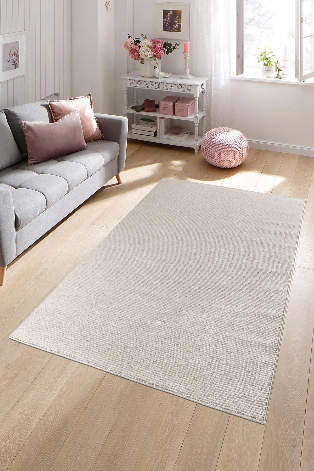 Petra Home Living 0134E Krem 20 mm Polyester Antibakteriyel Yıkanabilir Kalın Kaymaz Lateks Taban Geometrik Dikdörtgen Makine Dokuma Çocuk Odası-Oturma Odası-Salon Halısı 80x150 cm