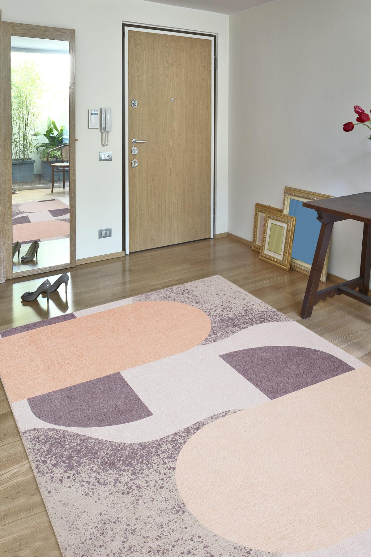 Artloop AL-401 Krem 4 mm Polyester Yıkanabilir İnce Kaymaz Dikdörtgen Makine Dokuma Salon Halısı 140x220 cm
