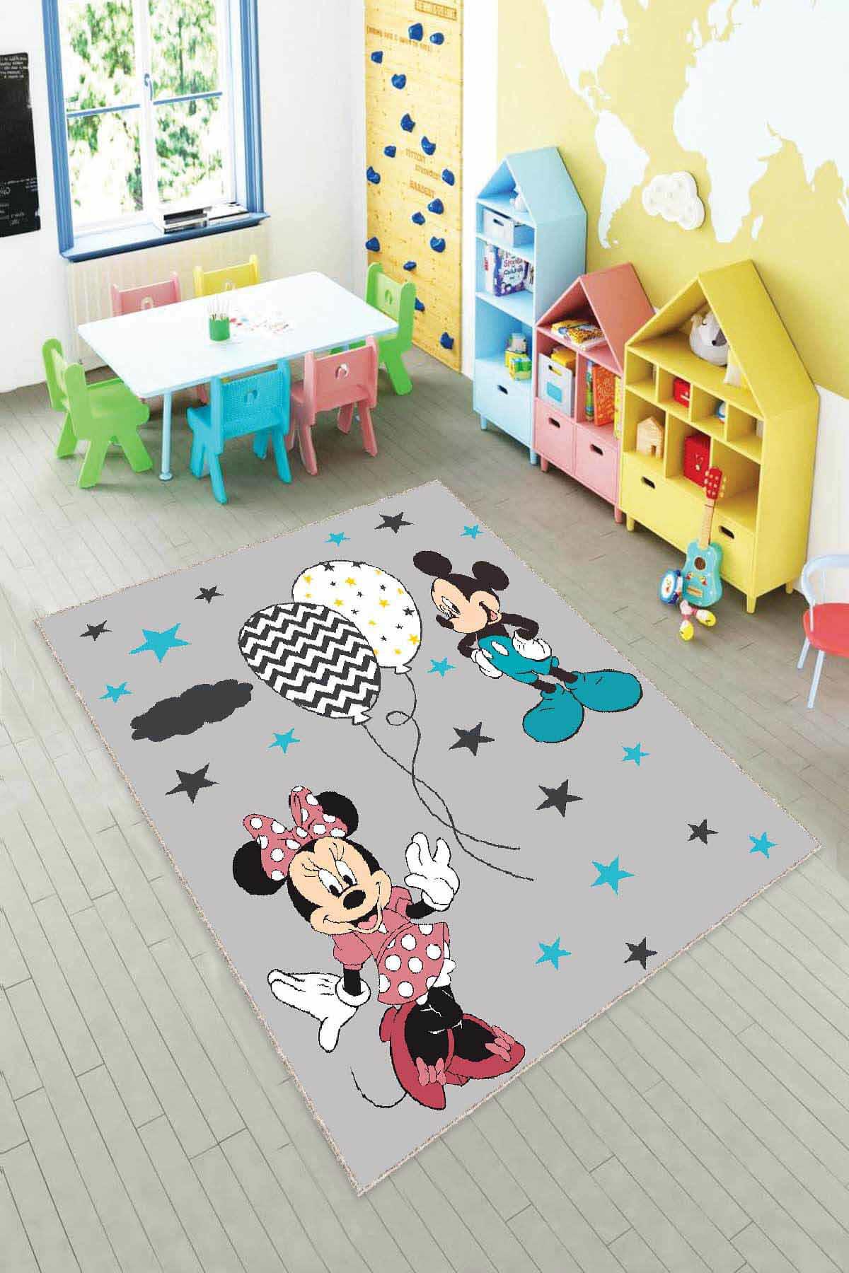 Viva Home AR1142 Gri 7 mm Mikropolyester Toz Tutmaz Yıkanabilir İnce Kaymaz Dot Taban Dikdörtgen Makine Dokuma Çocuk Odası Halısı 200x290 cm