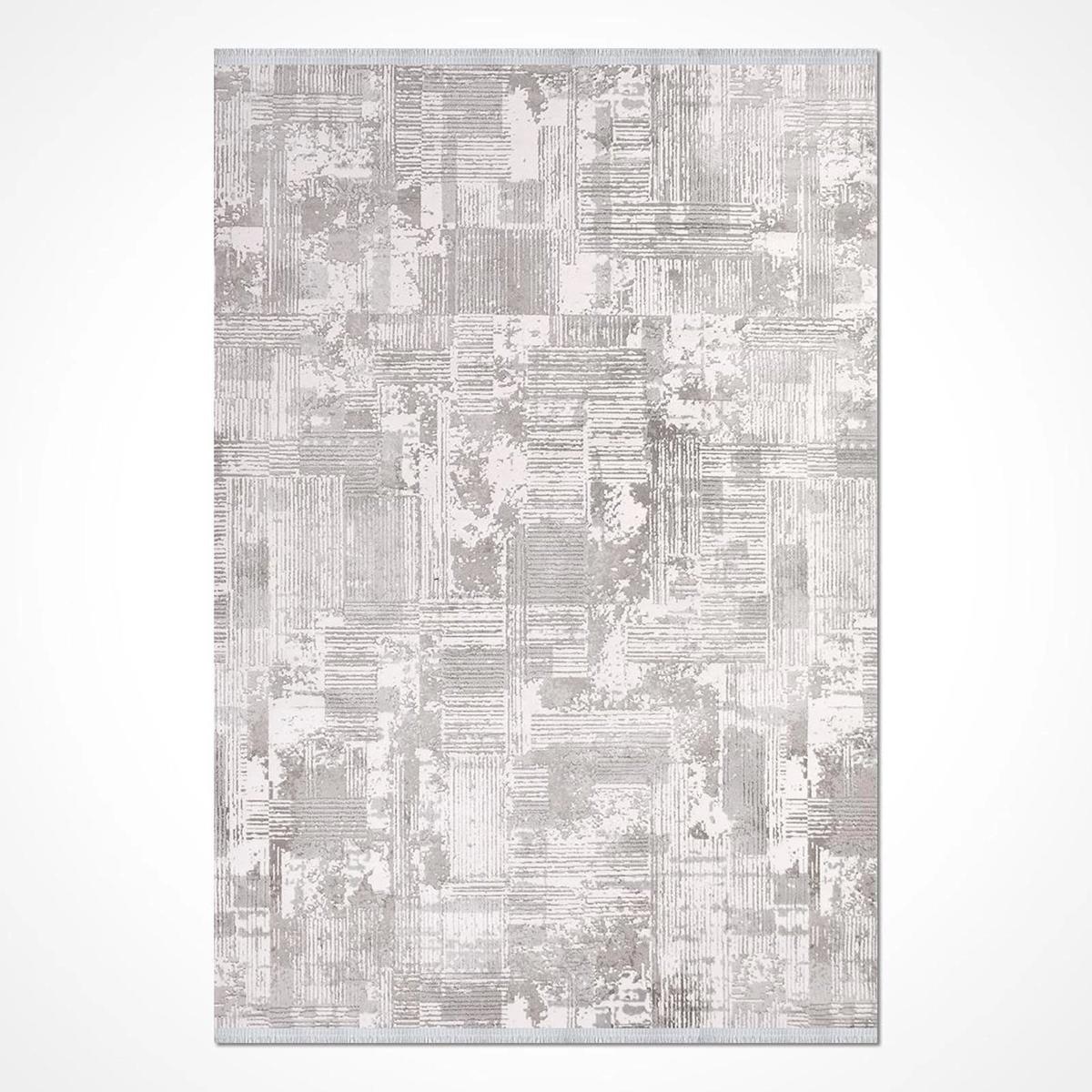 İpek Mekik Halı Filiya 11352 Gri-Krem 8 mm Akrilik Yıkanabilir Orta Kaymaz Pamuk Taban Dikdörtgen Makine Dokuma Antre-Çocuk Odası-Salon-Yatak Odası Halısı 80x150 cm