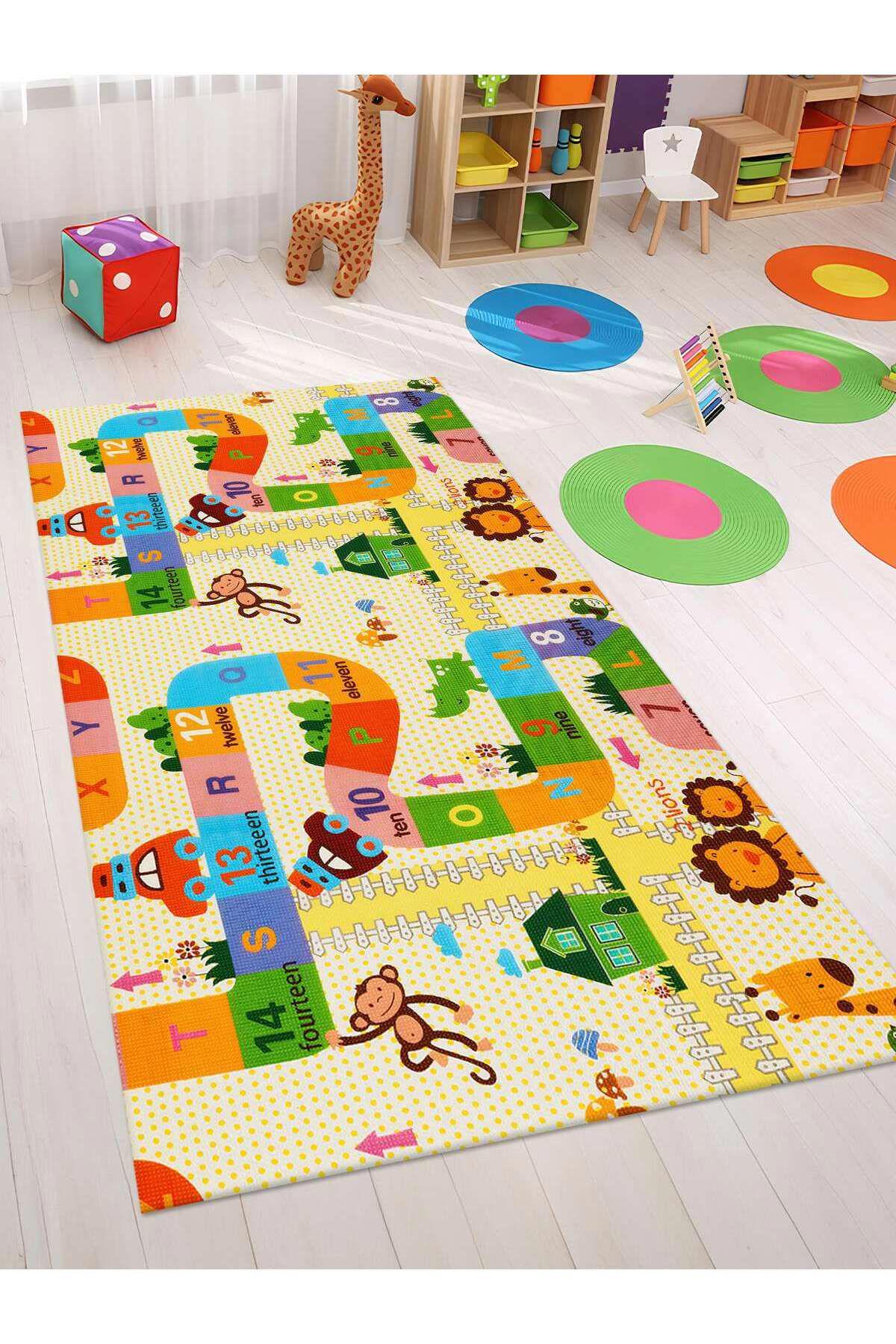 İnspira Çok Renkli 12 mm Polyester Silinebilir Yıkanabilir Orta Kaymaz Dot Taban Dikdörtgen Makine Dokuma Salon Halısı 160x230 cm