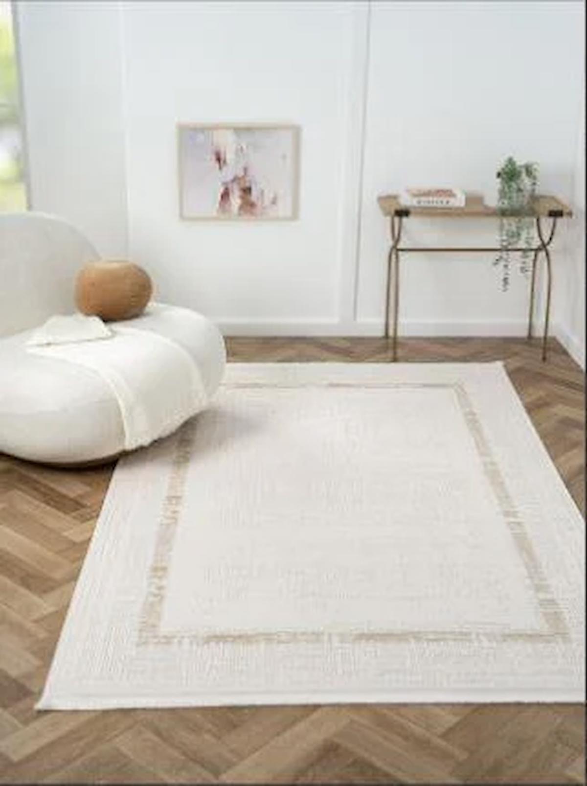 Çam Halı Otto OT003A Krem 8 mm Akrilik Silinebilir Yıkanabilir Orta Dikdörtgen Makine Dokuma Salon Halısı 80x500 cm
