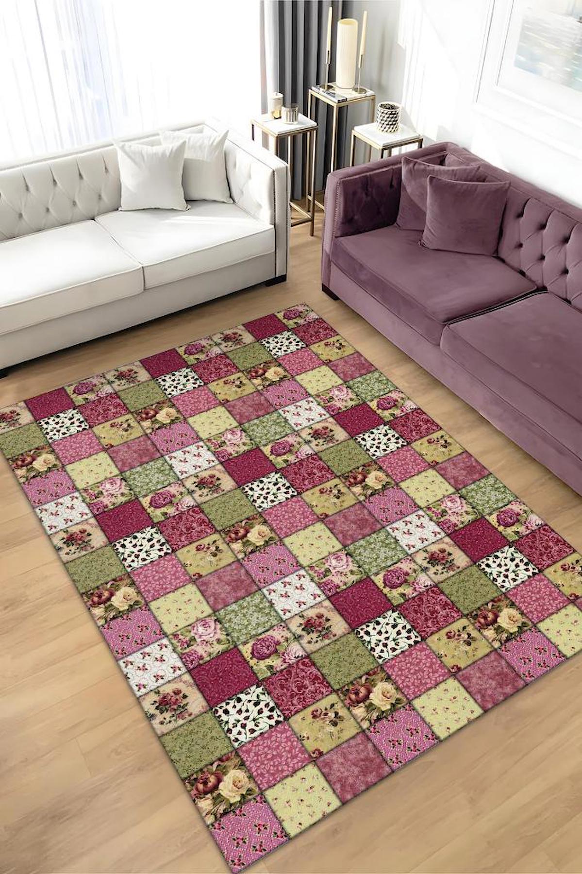 Homshtag Gül Bahçesi Krem 4 mm Pamuk Antistatik Yıkanabilir İnce Kaymaz Dikdörtgen Makine Dokuma Salon Halısı 80x150 cm