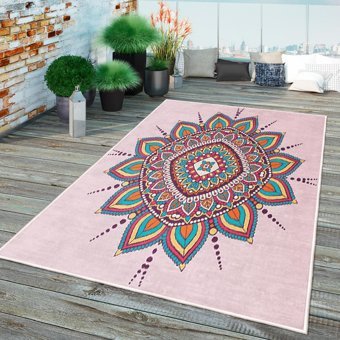 Homefesto Krem 5 mm Polyester Leke Tutmaz Yıkanabilir İnce Kaymaz Taban Geometrik Dikdörtgen Makine Dokuma Çocuk Odası Halısı 100x200 cm