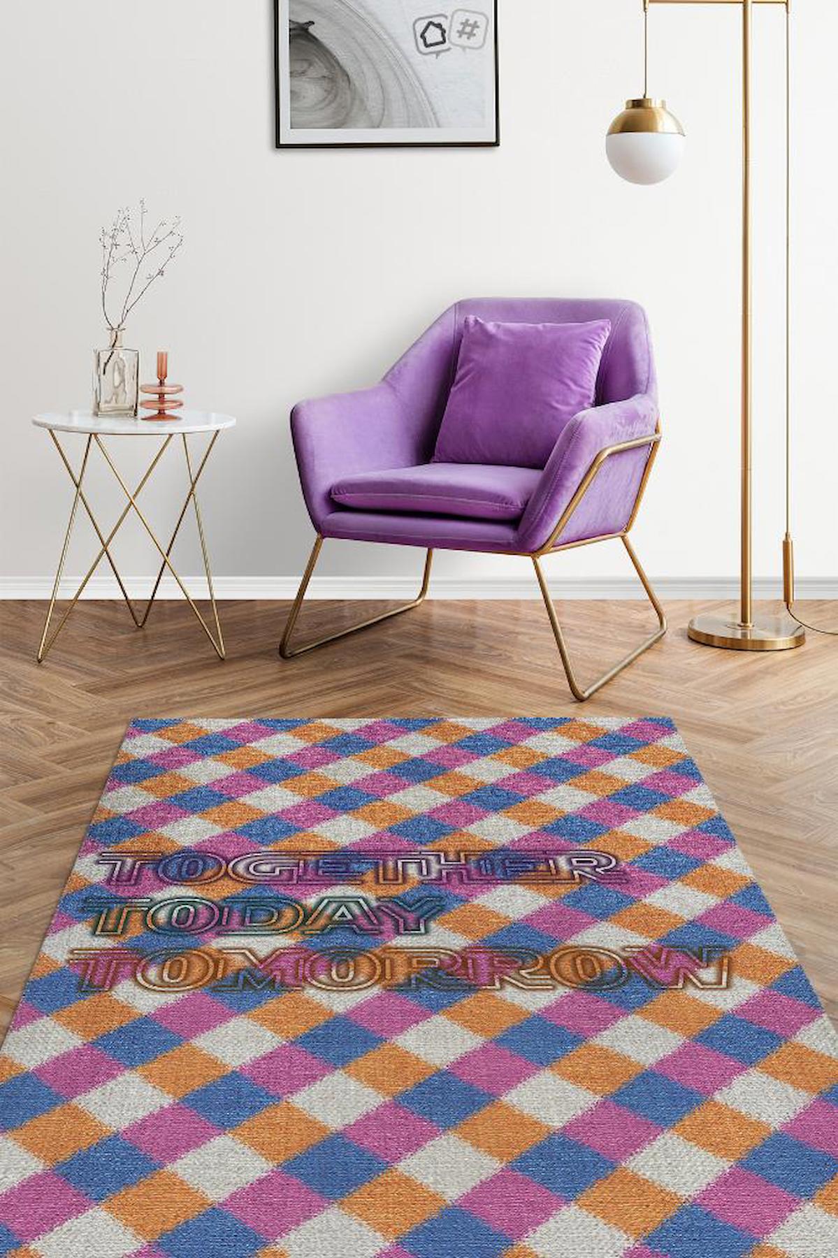 Homshtag Birlikte Bu Gün Ve Yarınlara Krem 4 mm Pamuk Antistatik Yıkanabilir İnce Kaymaz Dikdörtgen Makine Dokuma Salon Halısı 120x180 cm
