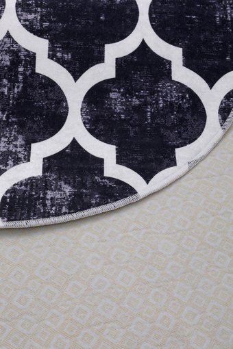 Dijidekor Maça Siyah 6 mm Polyester Yıkanabilir Orta Kaymaz Dot Taban Oval Makine Dokuma Salon Halısı 180x180 cm