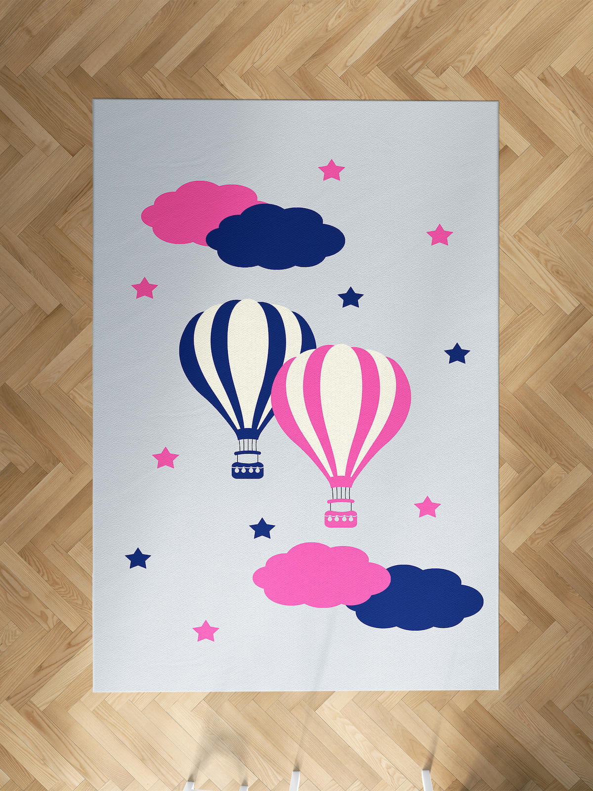 Mekta Home Uçan Balon Çok Renkli 10 mm Antibakteriyel Yıkanabilir İnce Kaymaz Dot Taban Dikdörtgen Makine Dokuma Çocuk Odası Halısı 180x180 cm