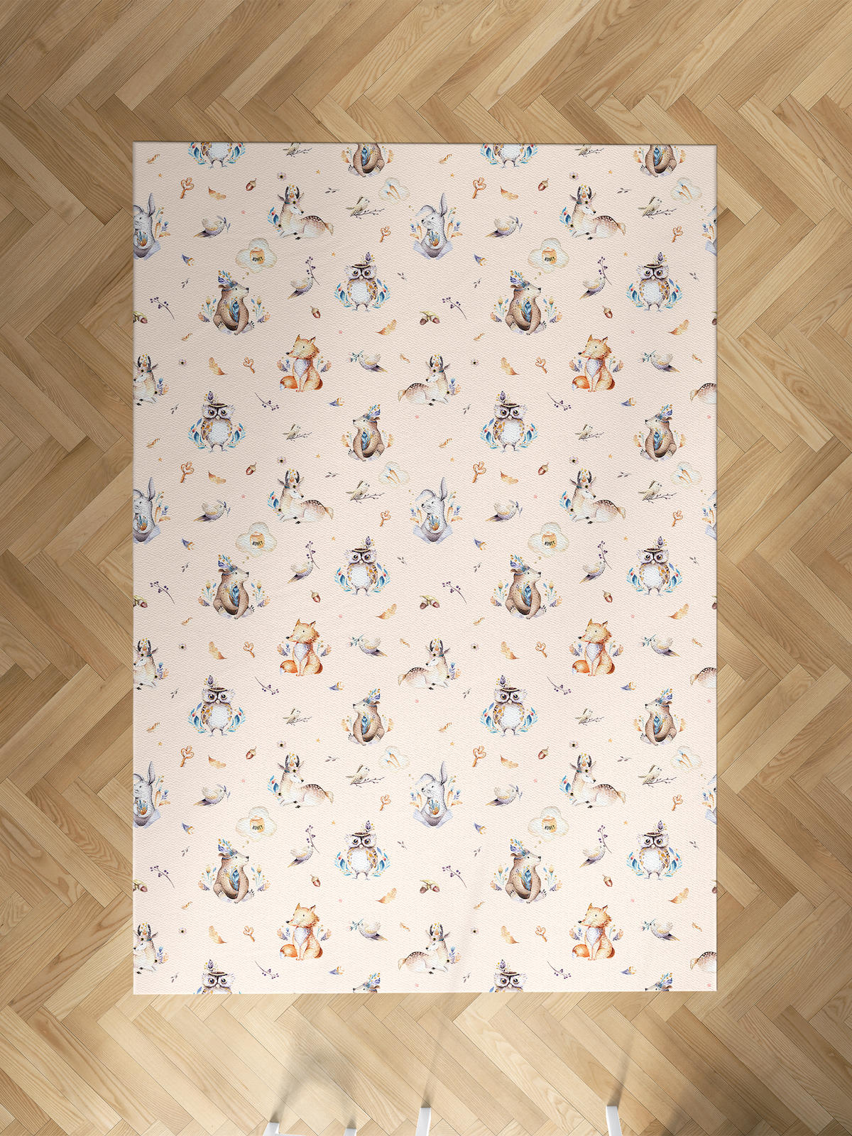 Mekta Home Hayvan Krem 10 mm Antibakteriyel Yıkanabilir İnce Kaymaz Dot Taban Dikdörtgen Makine Dokuma Çocuk Odası Halısı 120x120 cm