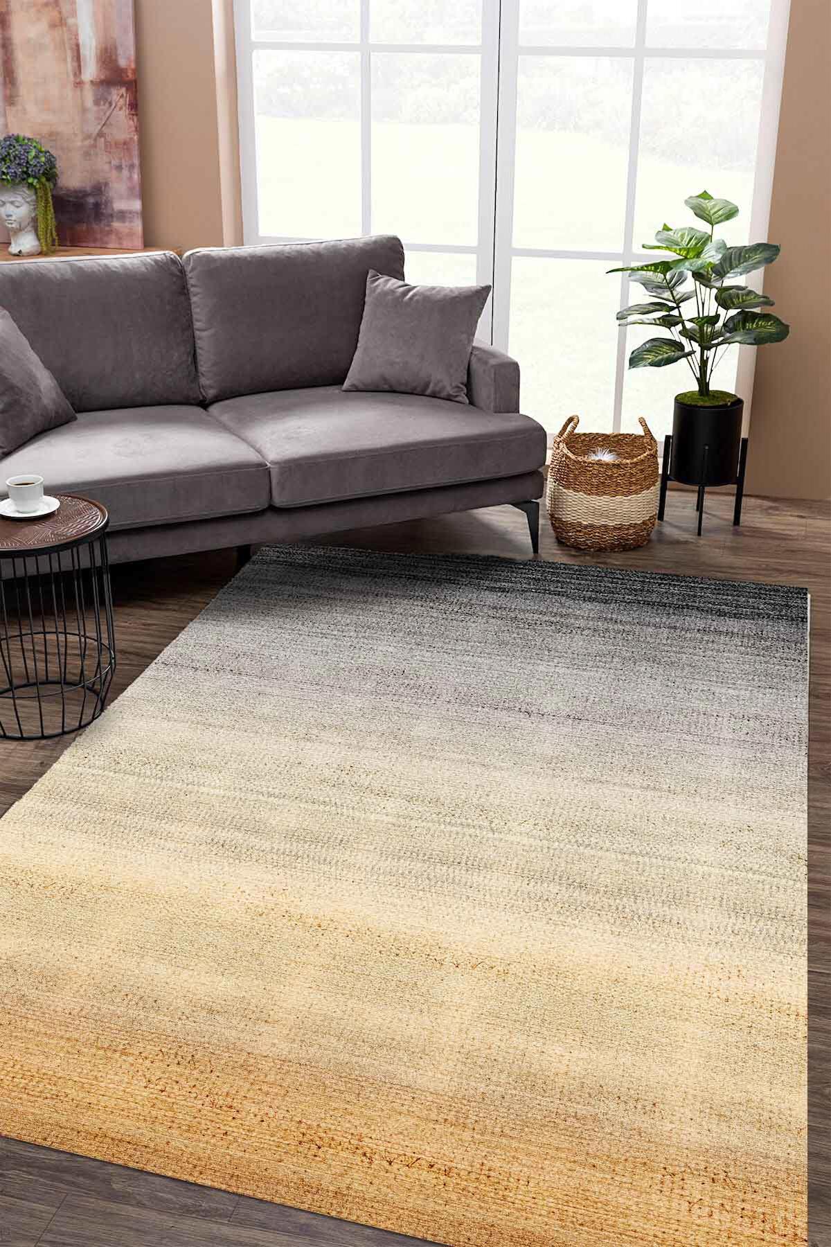 Aida Home Nigel Krem 0.5 mm Pamuk Antibakteriyel Yıkanabilir İnce Kaymaz Şönil Taban Dikdörtgen Makine Dokuma Salon Halısı 100x180 cm