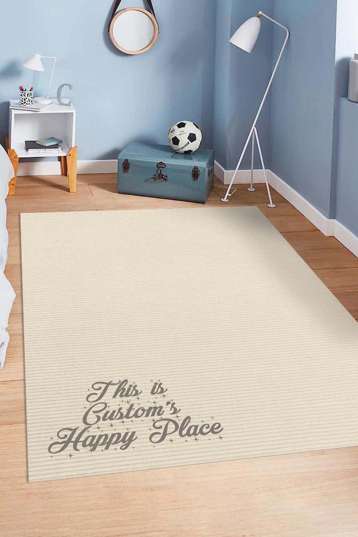 Homshtag Krem 4 mm Pamuk Antistatik Yıkanabilir İnce Kaymaz Dikdörtgen Makine Dokuma Çocuk Odası Halısı 40x60 cm