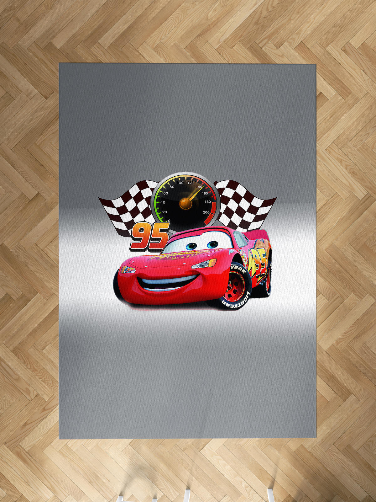 Mekta Home Şimşek McQueen Çok Renkli 10 mm Antibakteriyel Yıkanabilir İnce Kaymaz Dot Taban Dikdörtgen Makine Dokuma Çocuk Odası Halısı 80x300 cm