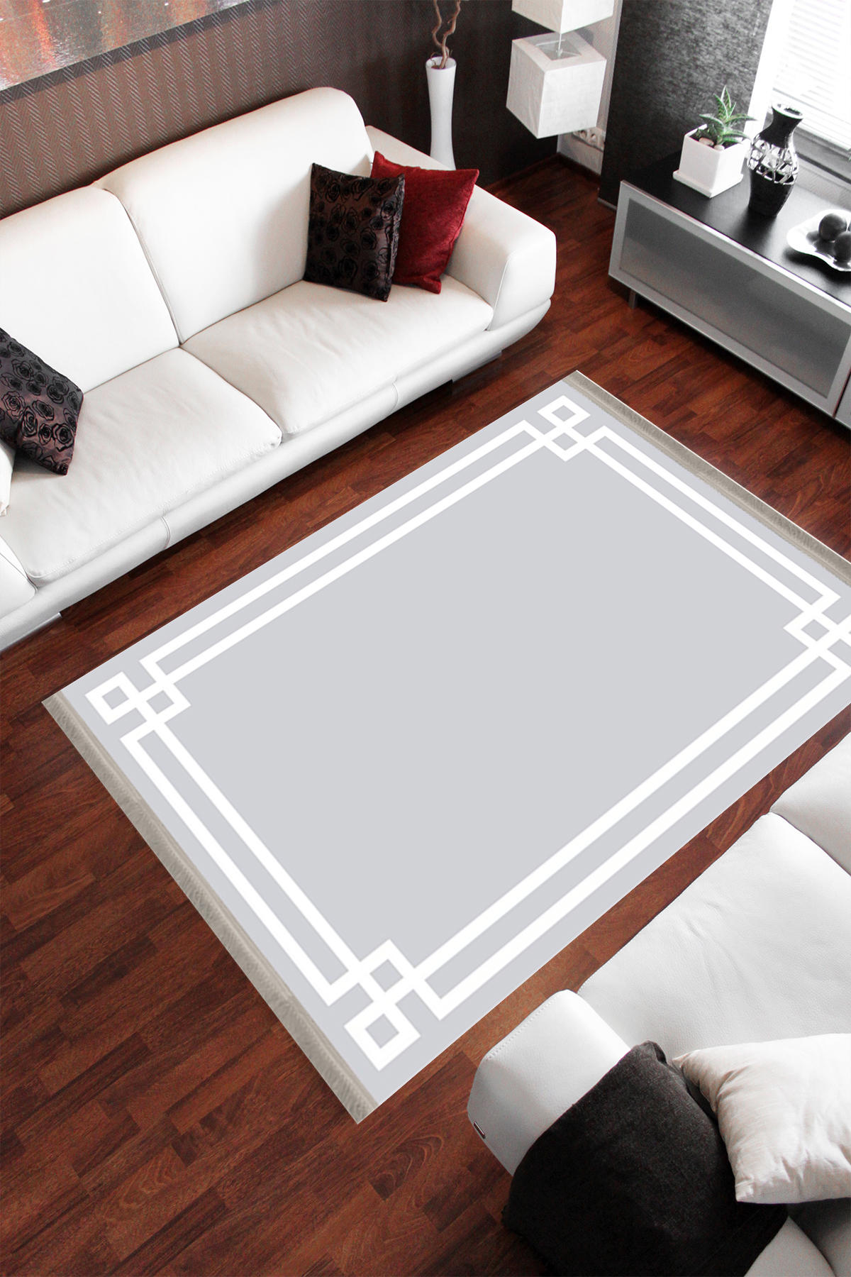 Homier Collection H-MD-0066A Bej-Gri 7 mm Pamuk Antibakteriyel Yıkanabilir Orta Kaymaz Dot Taban Dikdörtgen Makine Dokuma Salon Halısı 100x150 cm