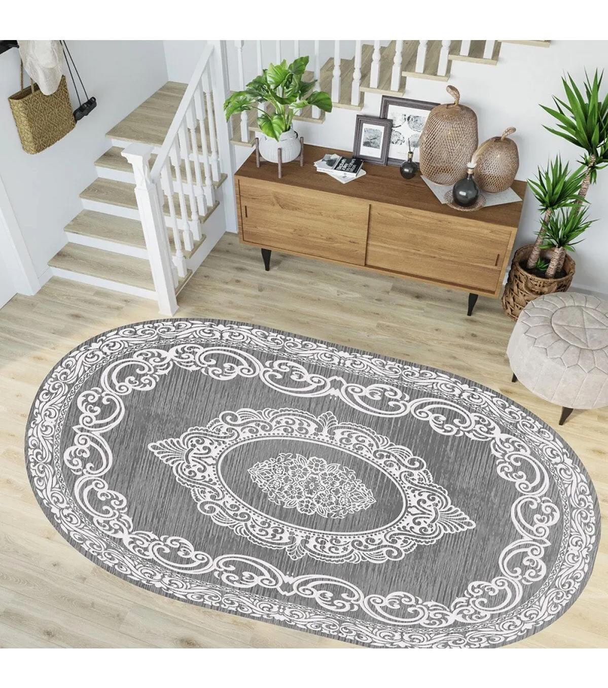 Rovigo Home RVG7259-HT1483 Gri 8 mm Polyester Yıkanabilir Orta Kaymaz Dot Taban Dikdörtgen Makine Dokuma Salon Halısı 160x235 cm