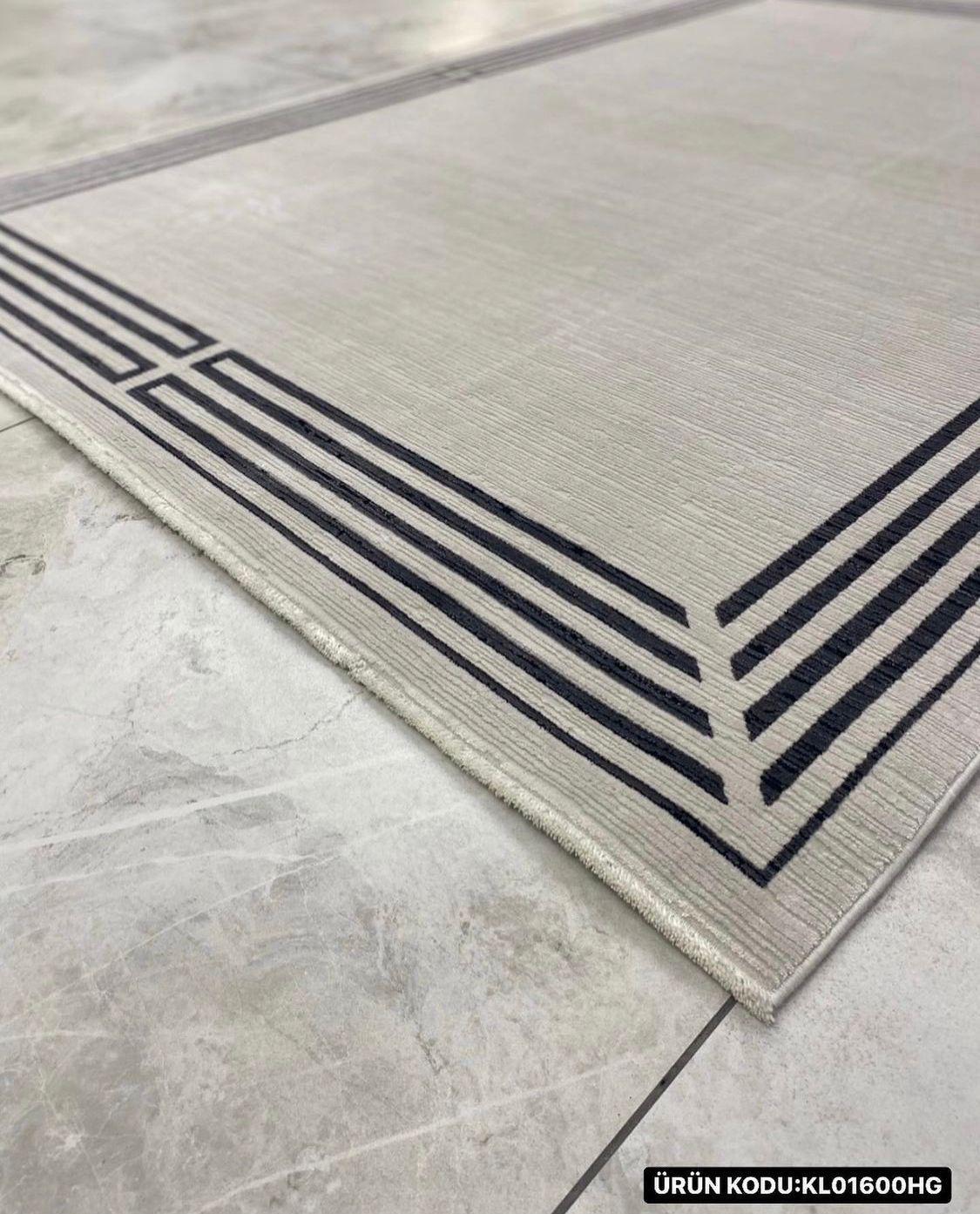Baransu Halı Gri-Siyah 5 mm Bambu Yıkanabilir İnce Kaymaz Jüt Taban Dikdörtgen Makine Dokuma Salon Halısı 60x100 cm