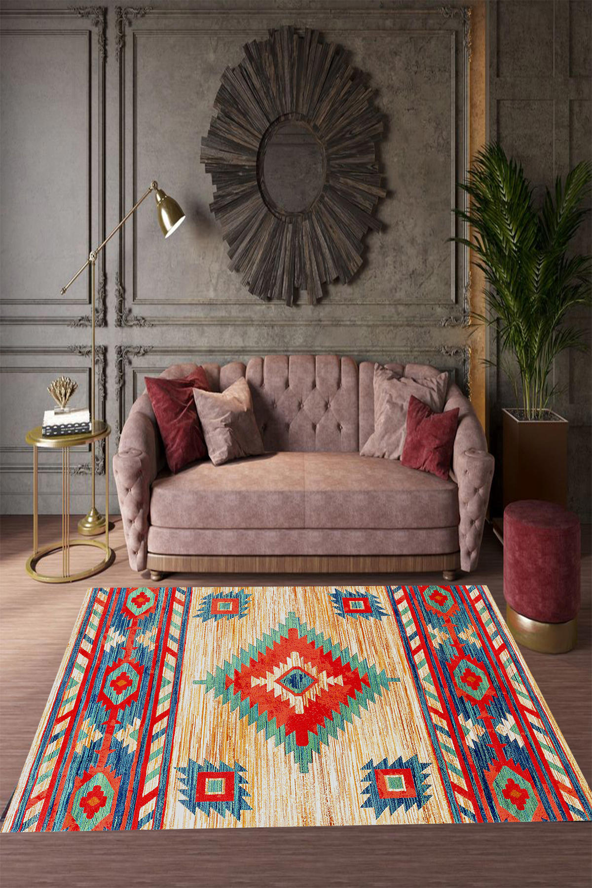 Aldora E4135 Krem 9 mm Deri Antibakteriyel Yıkanabilir İnce Kaymaz Pamuk Taban Dikdörtgen Makine Dokuma Salon Halısı 160x230 cm