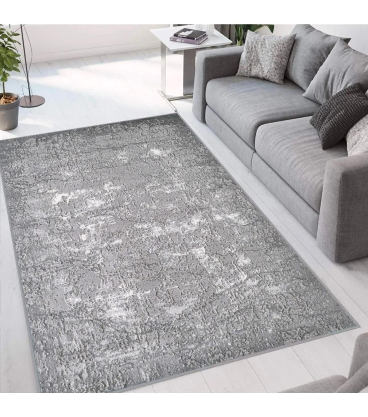 Rovigo Home RVG1062 Gri 8 mm Polyester Antibakteriyel-Leke Tutmaz-Toz Tutmaz Yıkanabilir İnce Kaymaz Dot Taban Dikdörtgen Makine Dokuma Salon Halısı 100x250 cm