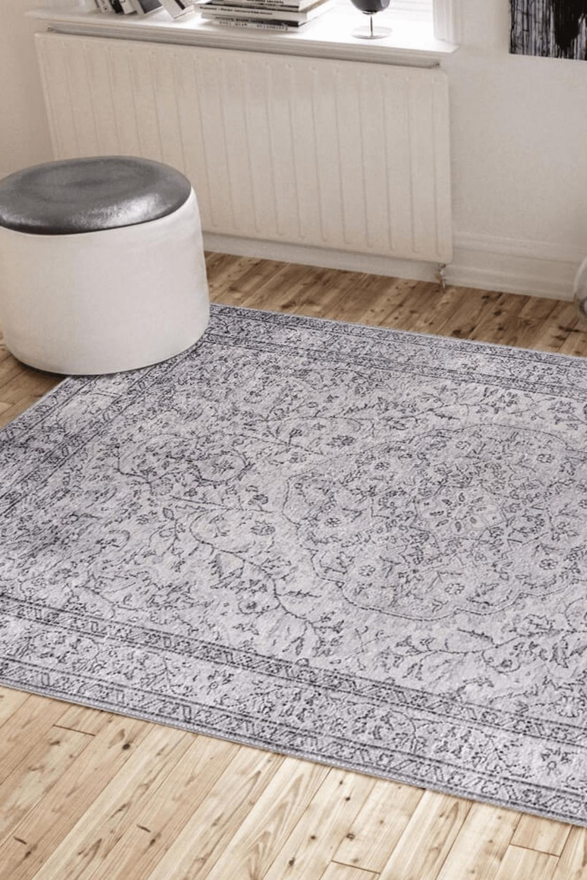 Artloop AL-97 Gri 4 mm Polyester Yıkanabilir İnce Kaymaz Jüt Taban Dikdörtgen Makine Dokuma Salon Halısı 50x80 cm