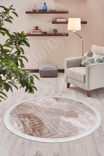 Dijidekor Çok Renkli 7 mm Polyester Antibakteriyel Yıkanabilir Orta Kaymaz Dot Taban Yuvarlak Makine Dokuma Salon Halısı 120x200 cm