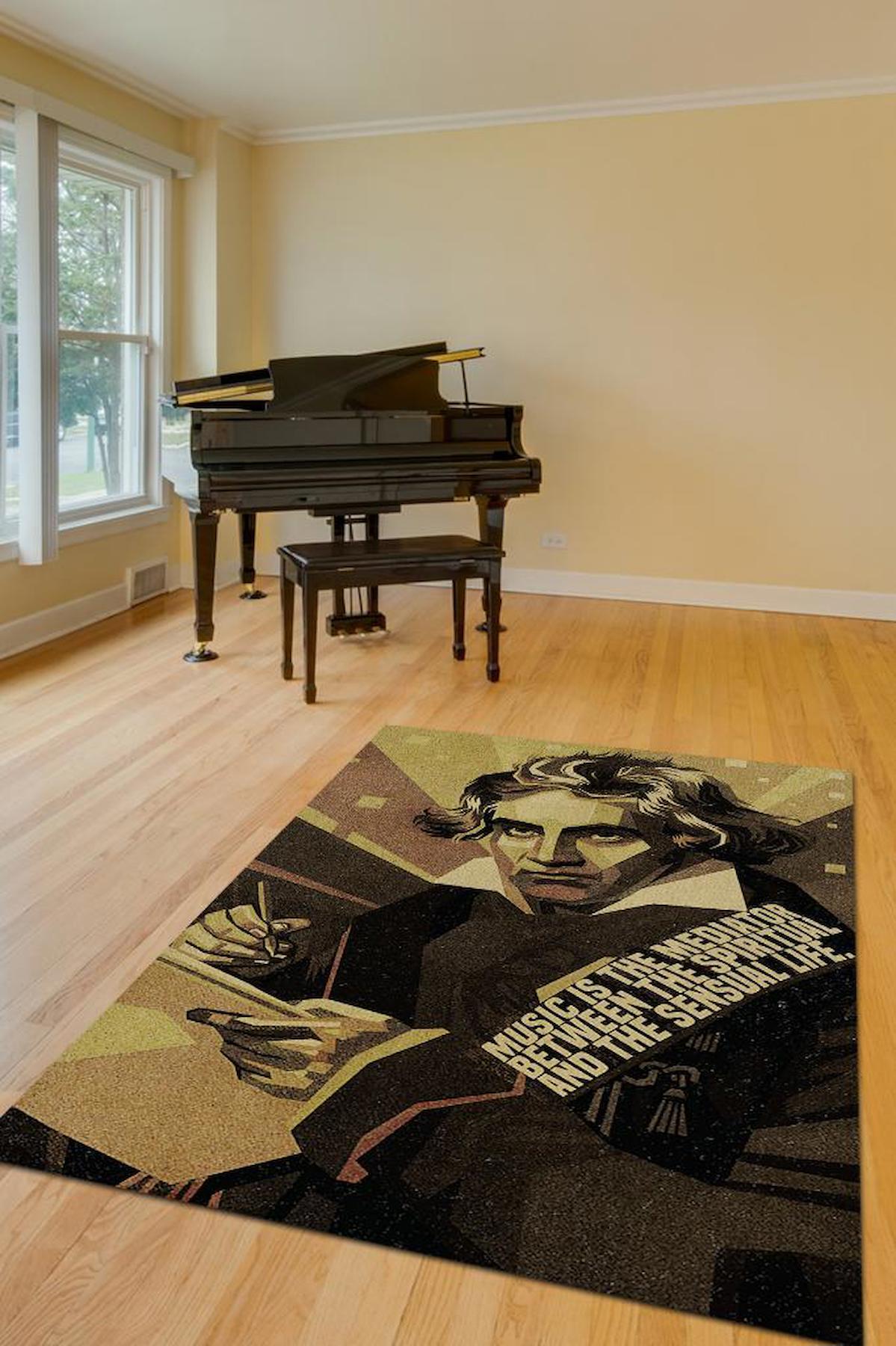 Homshtag Beethoven Çok Renkli 4 mm Polyester Antistatik Yıkanabilir İnce Kaymaz Dikdörtgen Makine Dokuma Hobi Odası Halısı 100x180 cm