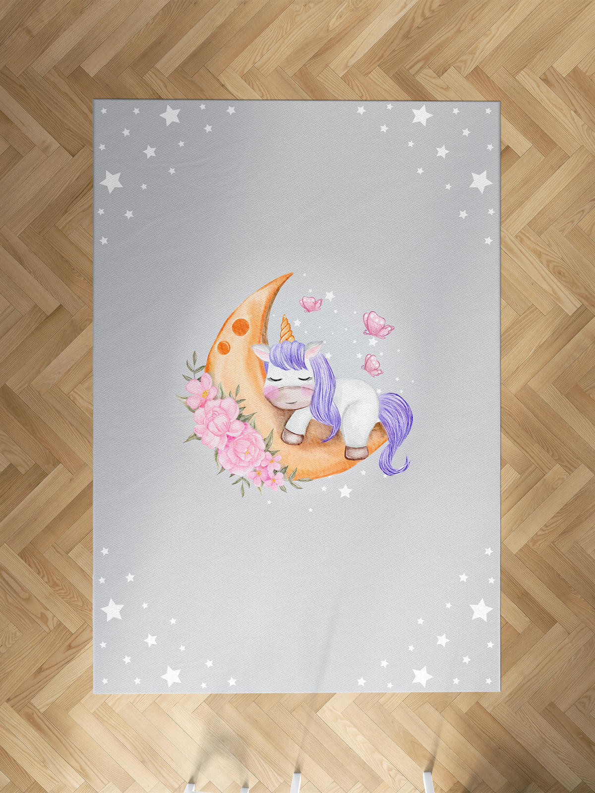 Mekta Home Ay-Unicorn Çok Renkli 10 mm Antibakteriyel Yıkanabilir İnce Kaymaz Dot Taban Dikdörtgen Makine Dokuma Çocuk Odası Halısı 160x500 cm