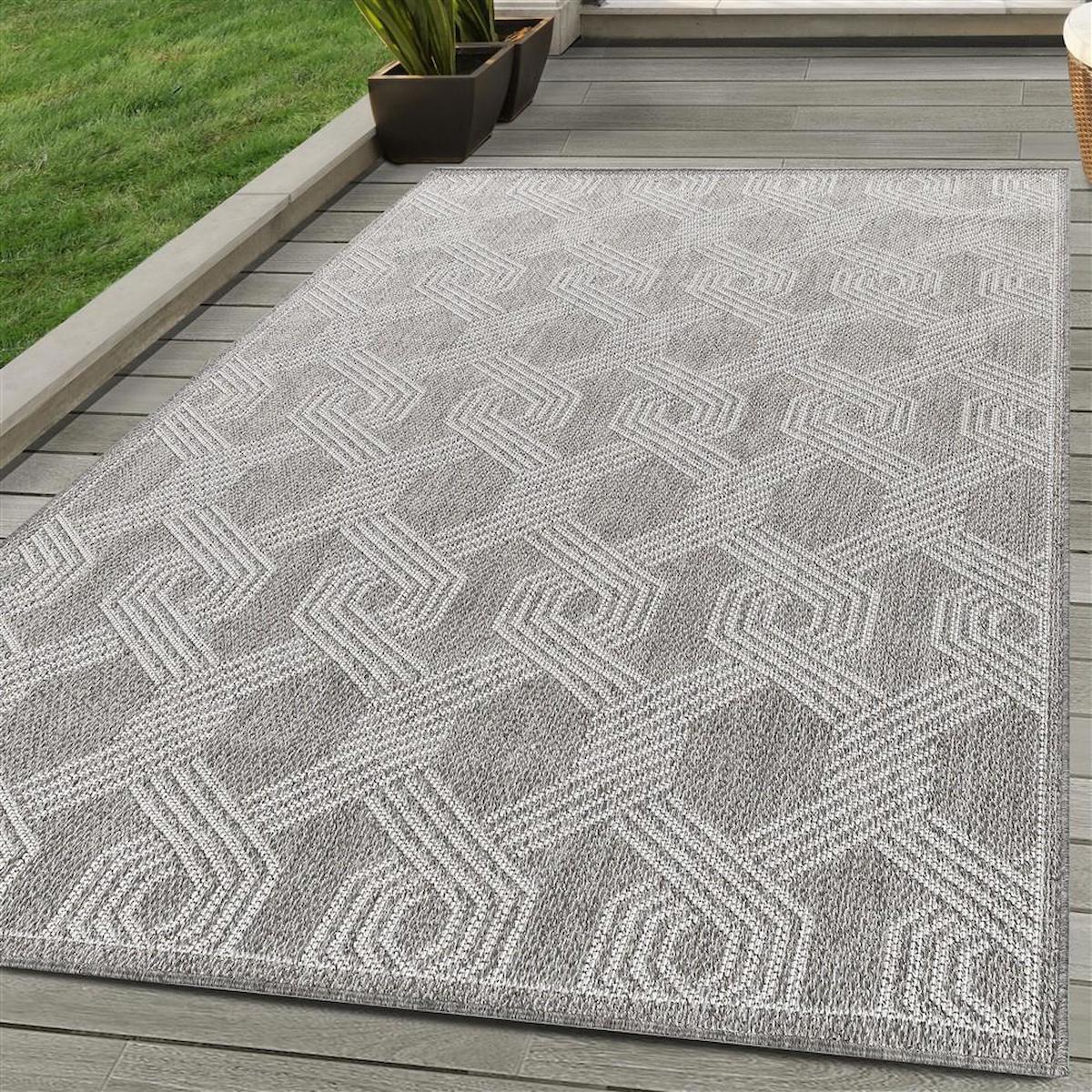 Carpettex Gri 7 mm Polipropilen Antialerjenik Yıkanabilir Orta Kaymaz Dikdörtgen Makine Dokuma Teras Halısı 160x235 cm