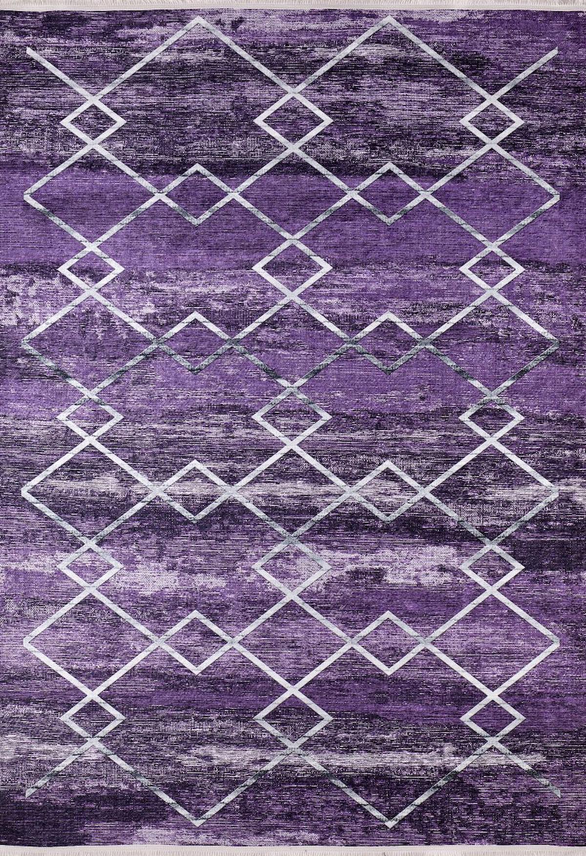 Halı Atölyesi HA156 Mor 5 mm Pamuk Yıkanabilir İnce Kaymaz Taban Dikdörtgen Makine Dokuma Salon Halısı 80x500 cm