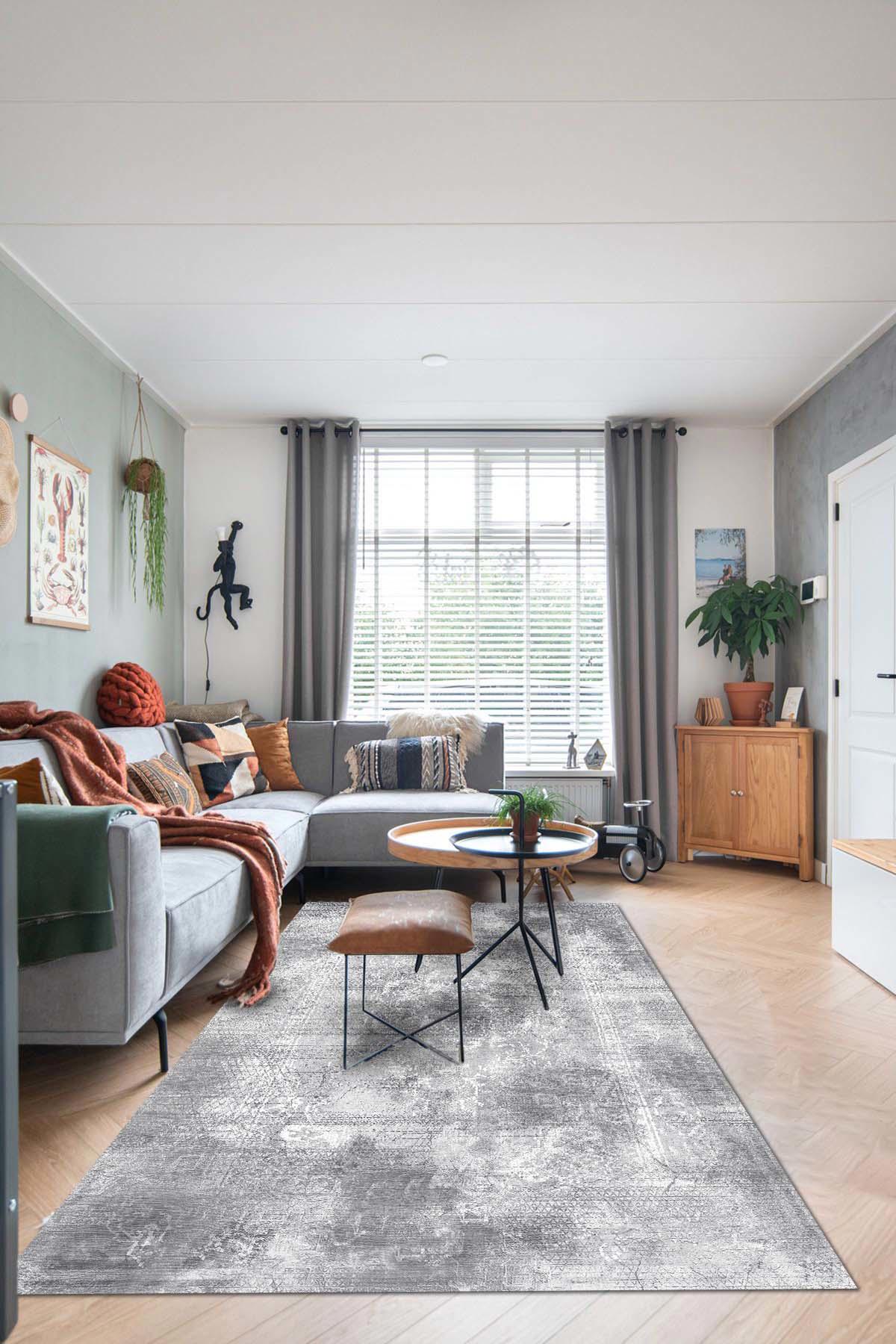 İlyaki Home Kali Krem 0.5 mm Pamuk Yıkanabilir Kaymaz Taban Dikdörtgen Makine Dokuma Salon Halısı 200x400 cm
