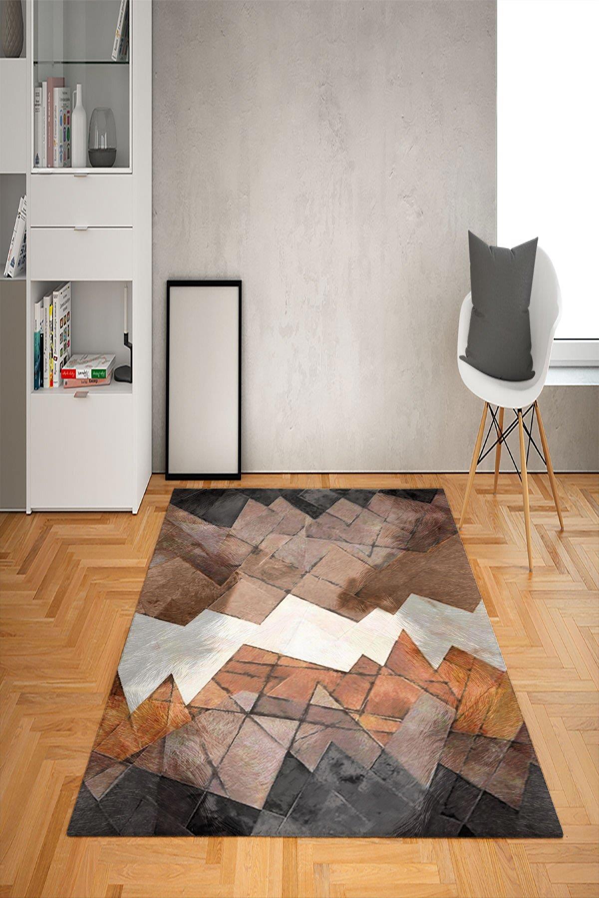 Doruklar Home Collection Çok Renkli 0.7 mm Polyester Yıkanabilir Kaymaz Taban Geometrik Dikdörtgen Makine Dokuma Halı 200x300 cm