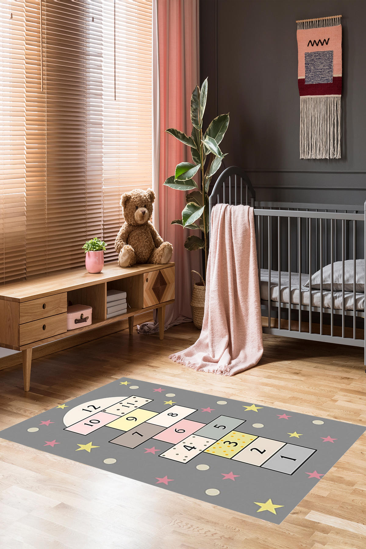 Homier Collection H-CK-10154A Sarı 9 mm Pamuk Antibakteriyel Yıkanabilir Orta Kaymaz Dikdörtgen Makine Dokuma Çocuk Odası Halısı 120x180 cm