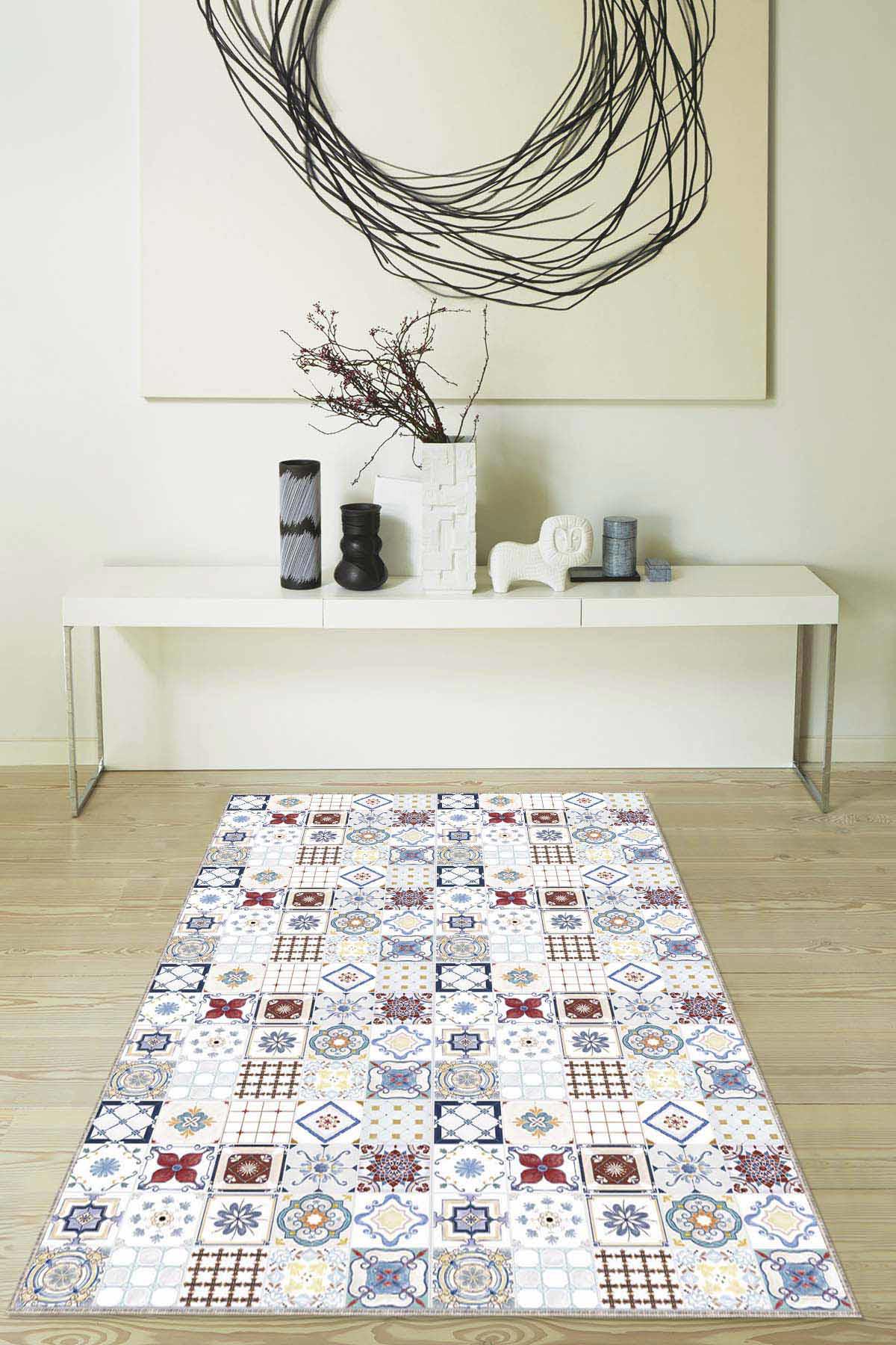 Viva Home RV230 Krem 7 mm Mikropolyester Leke Tutmaz Yıkanabilir Orta Kaymaz Dot Taban Dikdörtgen Makine Dokuma Oturma Odası Halısı 160x230 cm