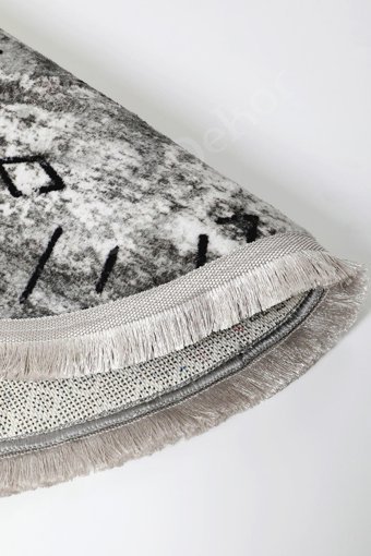 Dijidekor Deluxe Gri 7 mm Polyester Antibakteriyel Yıkanabilir Orta Kaymaz Deri Taban Yuvarlak Makine Dokuma Salon Halısı 100x200 cm