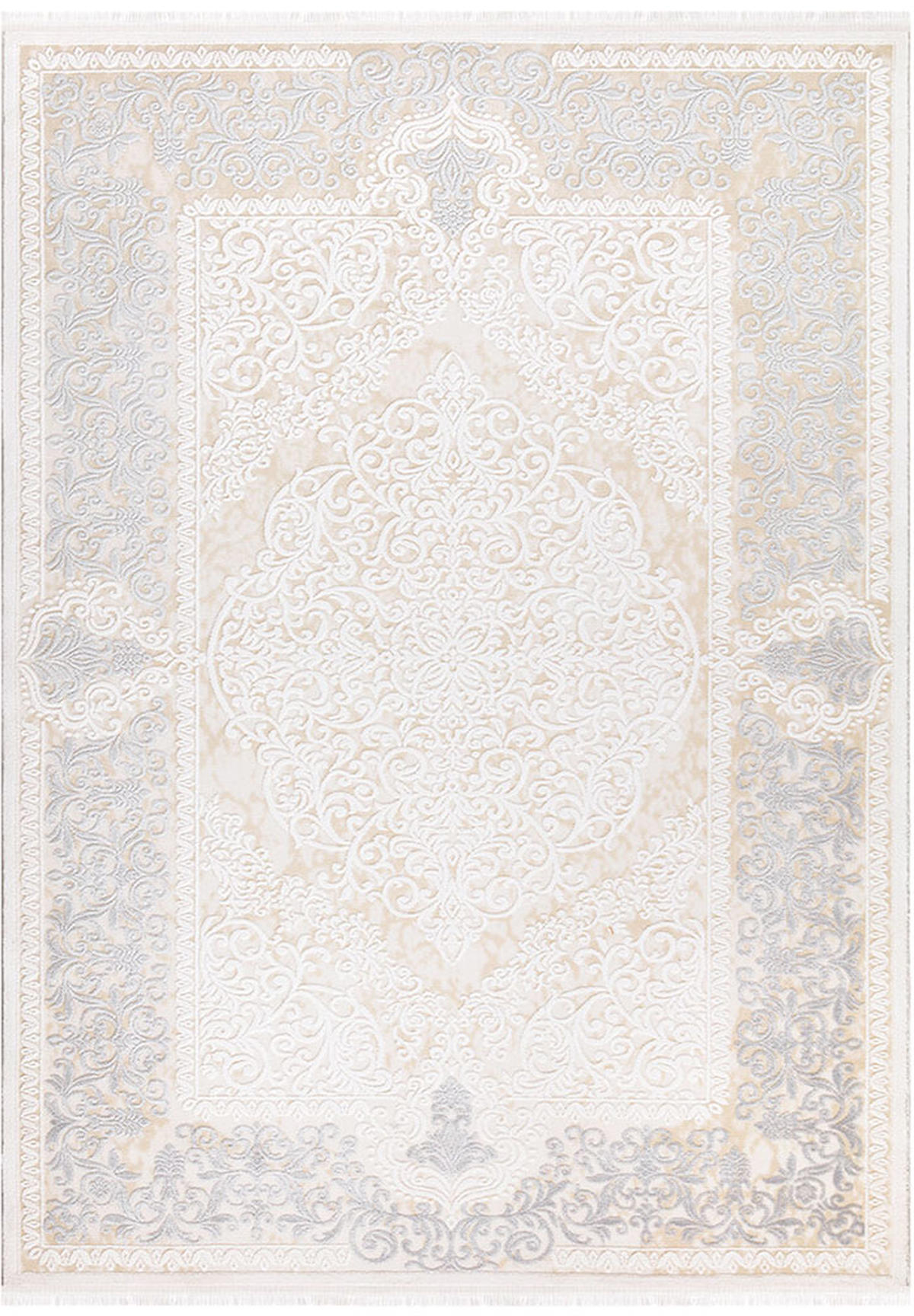 İpek Home Gaspara 14959 Bej-Gri 10 mm Akrilik Yıkanabilir Orta Kaymaz Pamuk Taban Dikdörtgen Makine Dokuma Antre-Çocuk Odası-Salon-Yatak Odası Halısı 100x300 cm