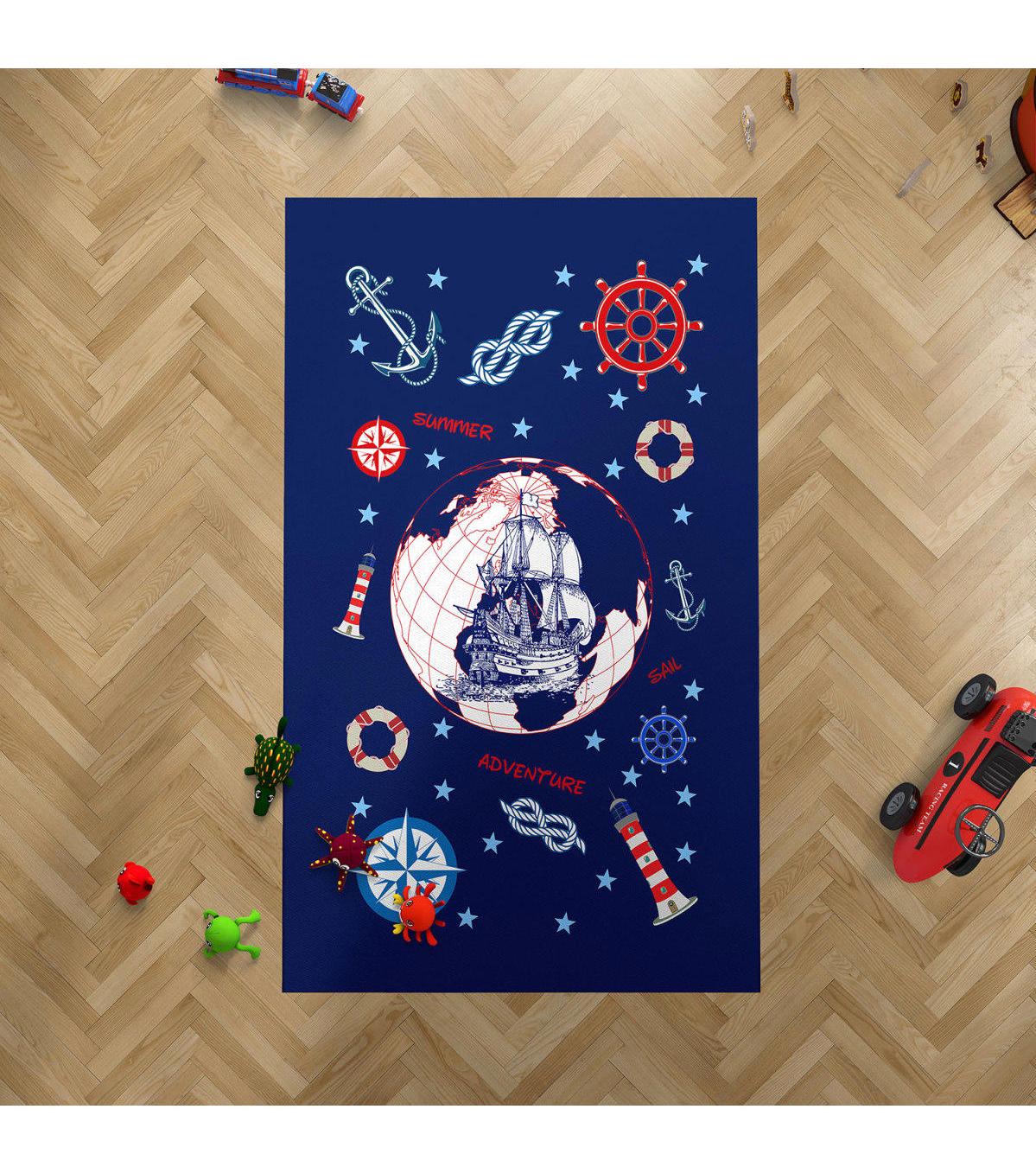Chiron Baby Ceritti CRTT023 Çok Renkli 5 mm Pamuk-Polyester Antialerjenik Yıkanabilir İnce Kaymaz Taban Figürlü Dikdörtgen Makine Dokuma Çocuk Odası Halısı 180x180 cm