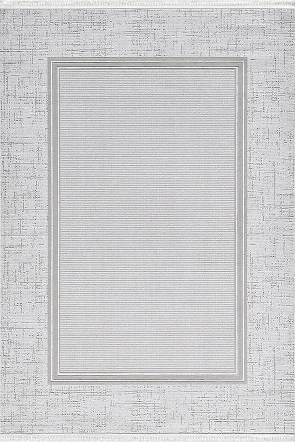 Atlas Halı Mondeo JD08A Gri 0.6 mm Akrilik Yıkanabilir İnce Kaymaz Jüt Taban Dikdörtgen Makine Dokuma Salon Halısı 160x300 cm