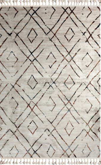 Toprak Halı Alegro 9543 Çok Renkli 7 mm Polyester Toz Tutmaz Yıkanabilir İnce Dikdörtgen Makine Dokuma Antre-Oturma Odası-Salon-Yatak Odası Halısı 160x230 cm