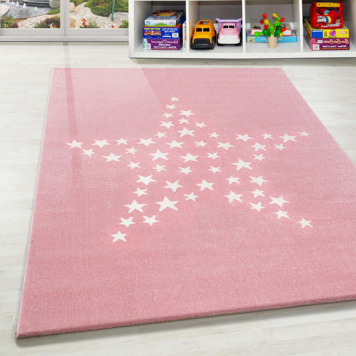 Wide Shop Pembe 7 mm Polipropilen Antibakteriyel Yıkanabilir Kalın Kaymaz Taban Geometrik Dikdörtgen Çocuk Odası Halısı 100x200 cm