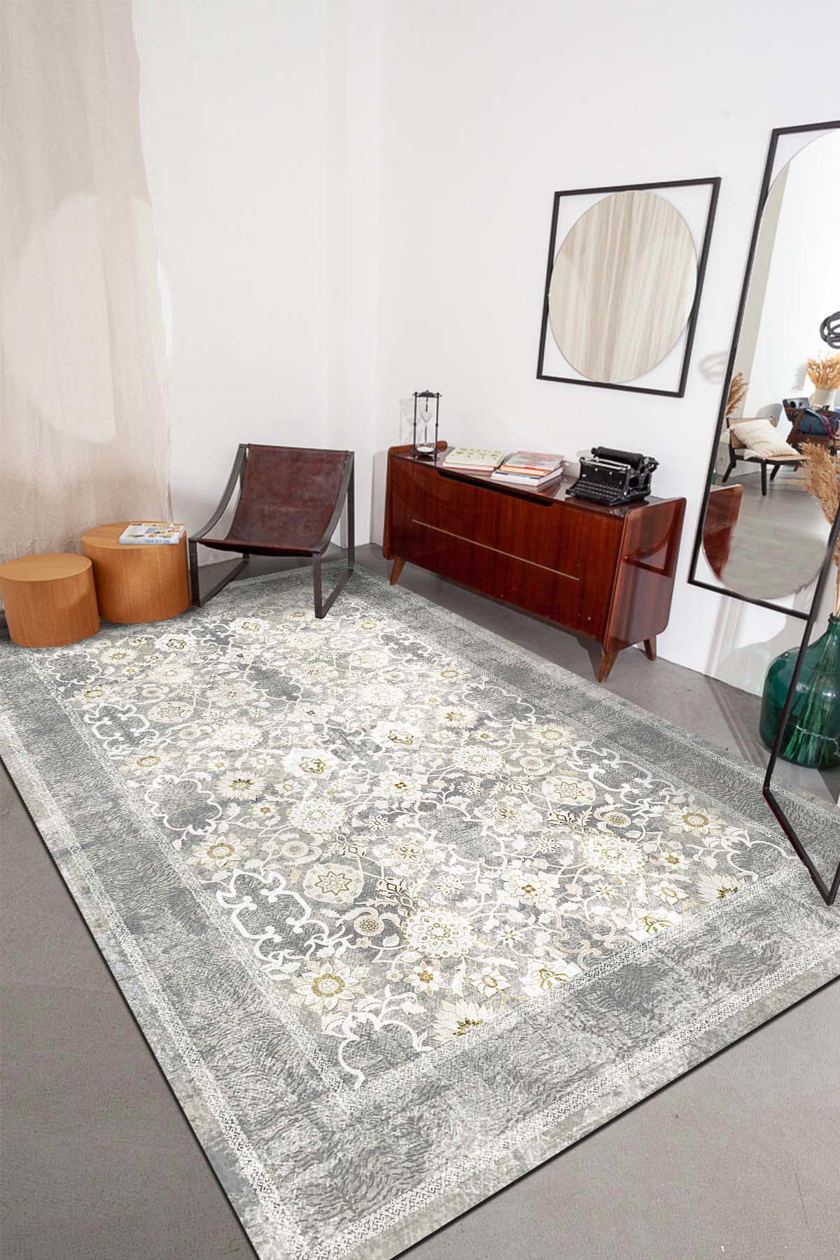 İlyaki Home Aylaza Krem 0.8 mm Pamuk Yıkanabilir İnce Kaymaz Jüt Taban Dikdörtgen Makine Dokuma Salon Halısı 80x150 cm