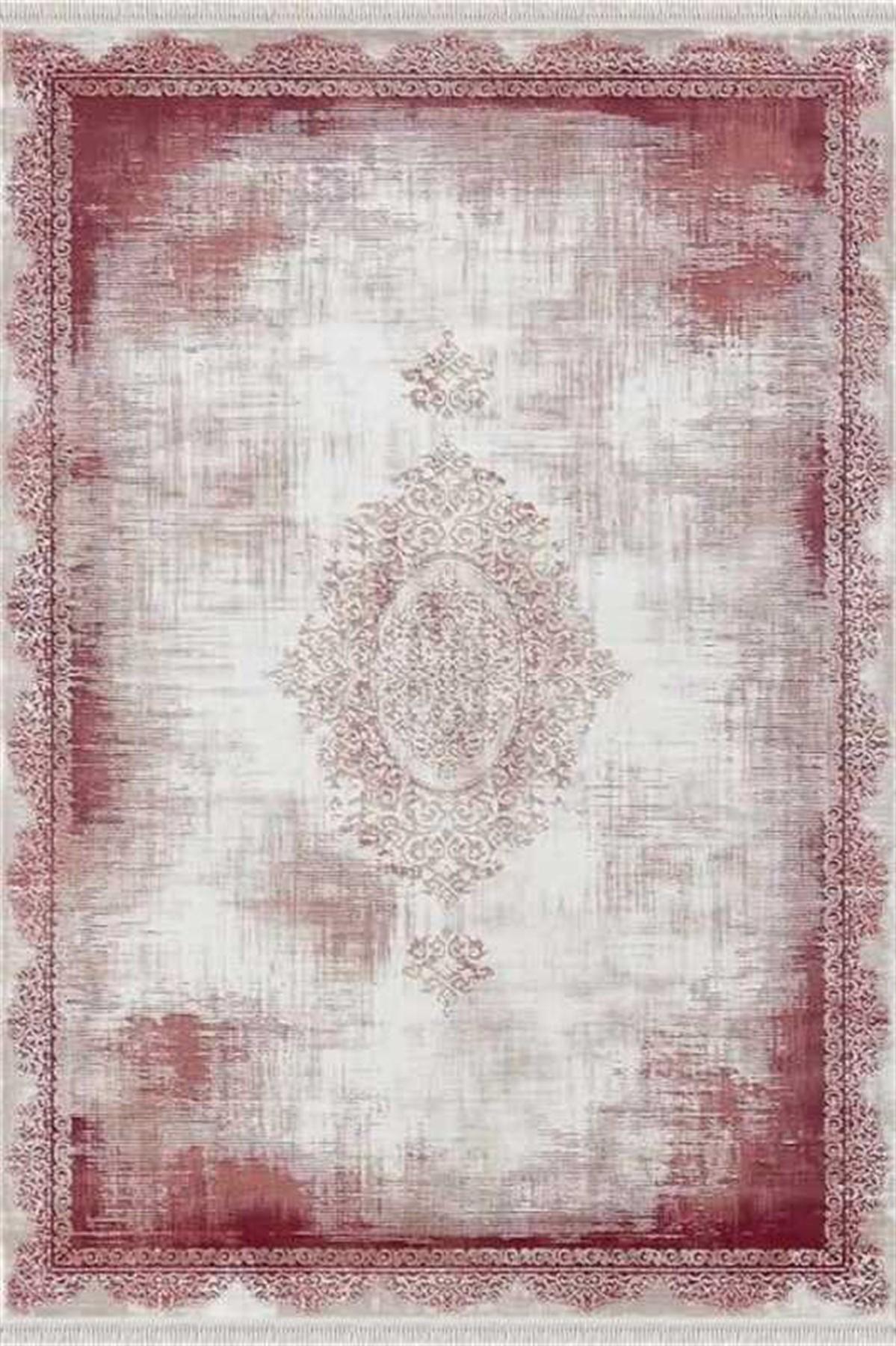 Merinos Rodin 19770 Bordo 8 mm Akrilik Toz Tutmaz Yıkanabilir Kalın Kaymaz Dikdörtgen Makine Dokuma Salon Halısı 80x300 cm