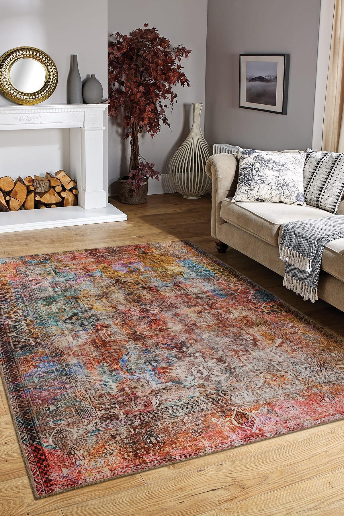 Artloop AL-101 Krem 4 mm Polyester Yıkanabilir İnce Kaymaz Jüt Taban Dikdörtgen Makine Dokuma Salon Halısı 80x120 cm