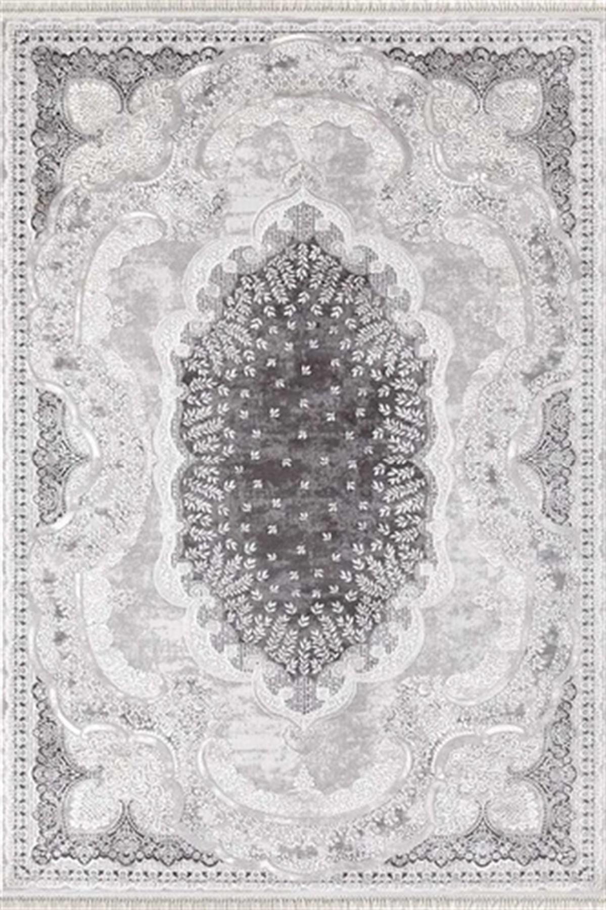 Merinos Rodin 19777 Gri 8 mm Akrilik Toz Tutmaz Yıkanabilir Kalın Kaymaz Dikdörtgen Makine Dokuma Salon Halısı 100x150 cm