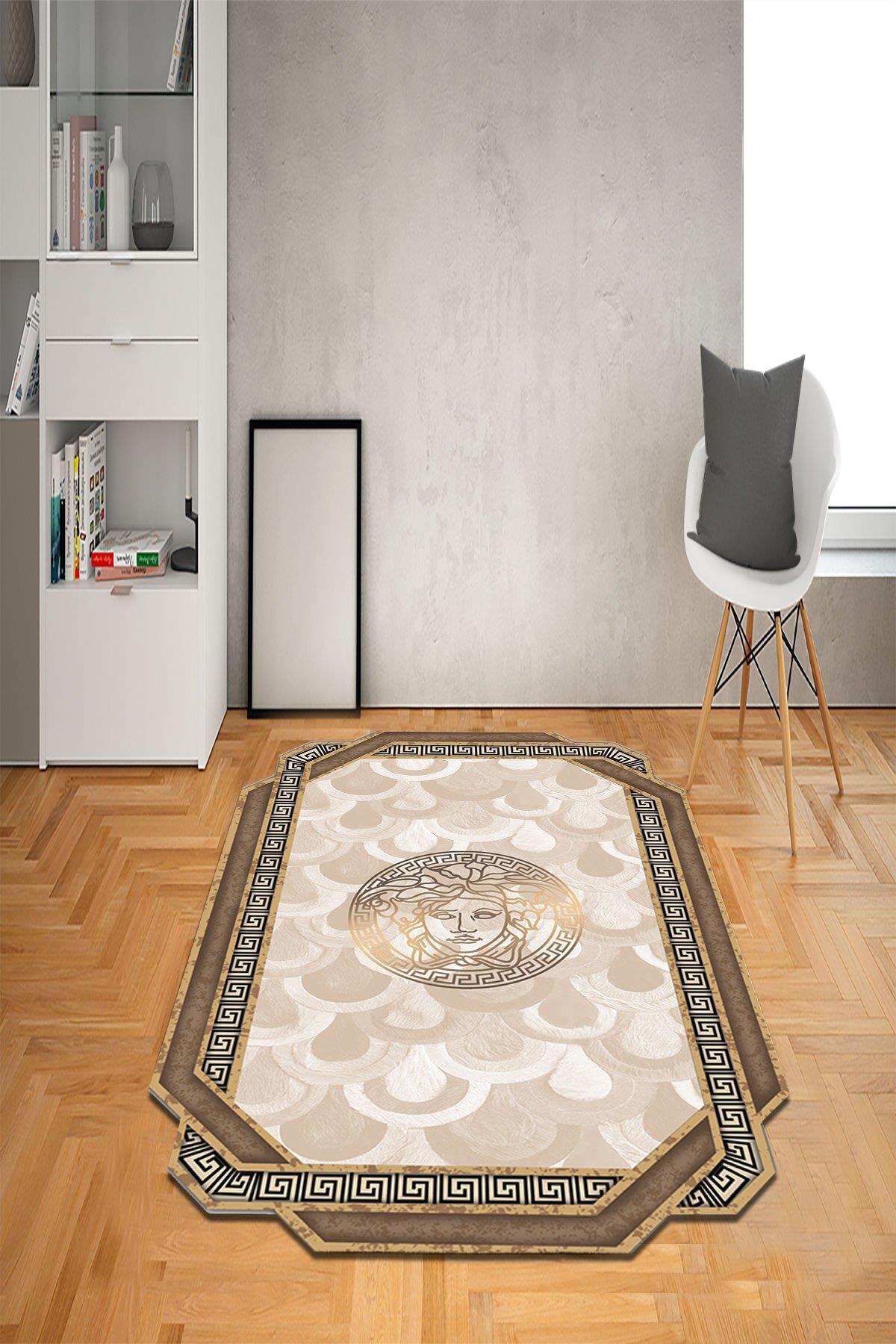 Doruklar Home Collection Kahverengi - Krem 0.7 mm Antibakteriyel Yıkanabilir Kalın Kaymaz Taban Dikdörtgen Makine Dokuma Çocuk Odası Halısı 80x200 cm